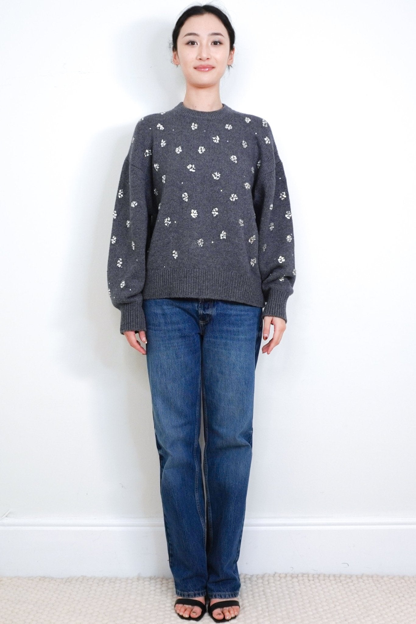 Maje Grey Embellished Crewneck Jumper RRP £329 | Authentic Preloved - Reloved Again