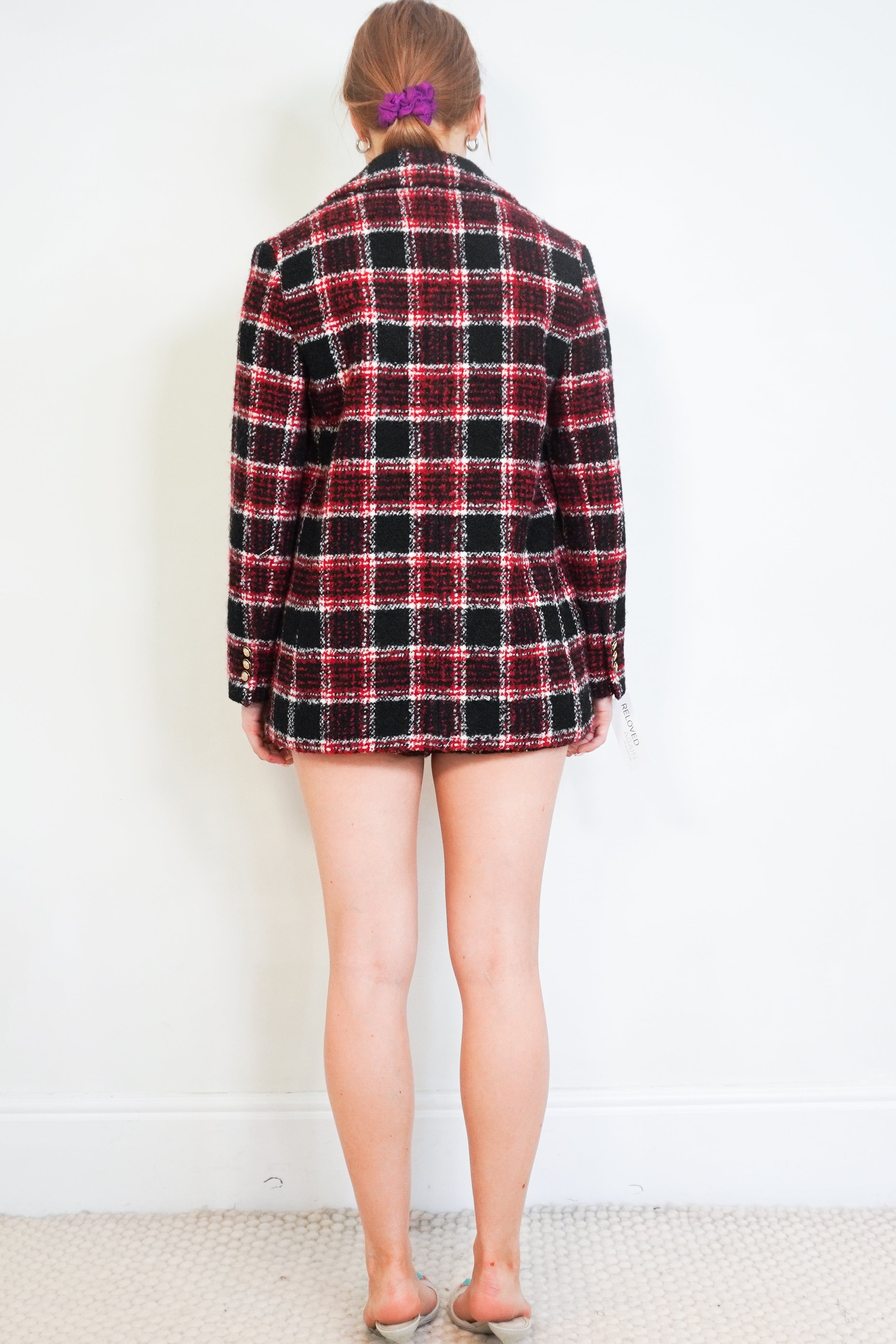 Maje Plaid Tweed Blazer & Matching Shorts Set back photo chelsea london