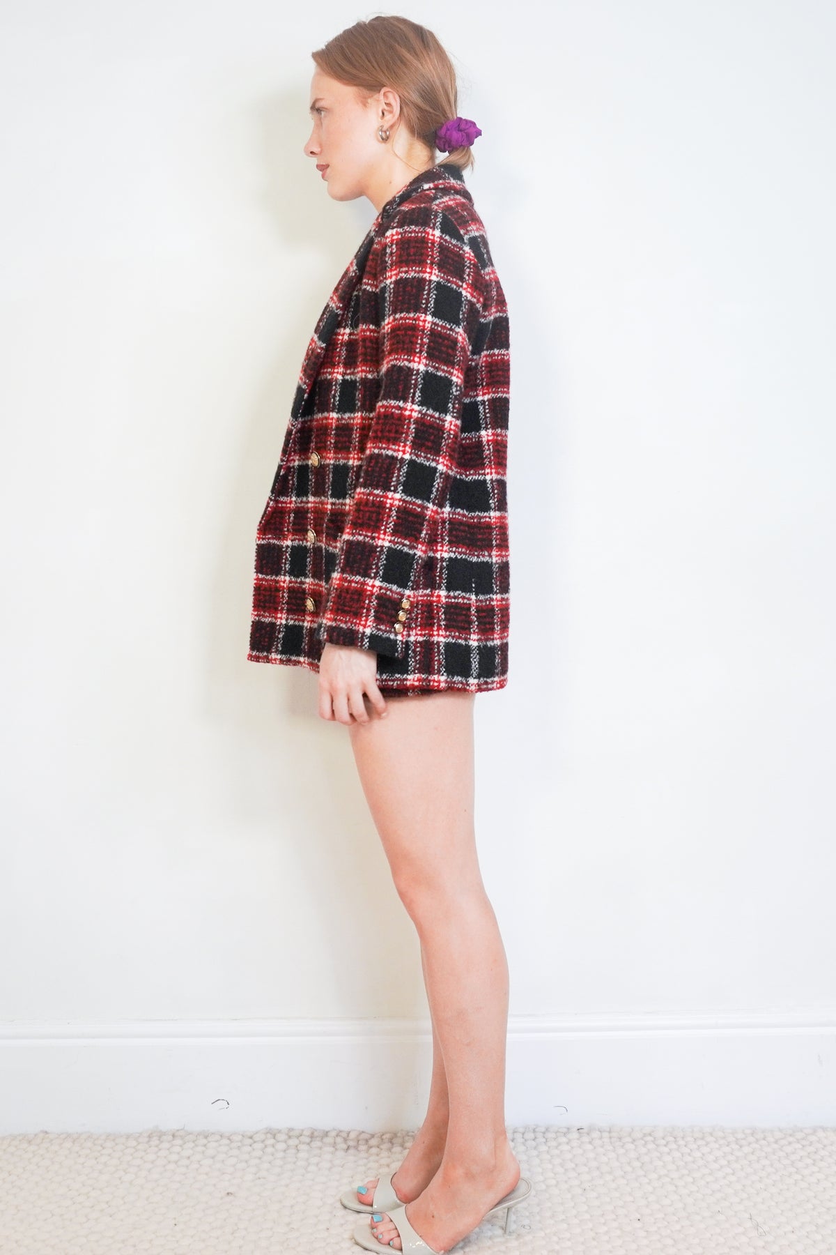 Maje Plaid Tweed Blazer & Matching Shorts Set side photo chelsea london