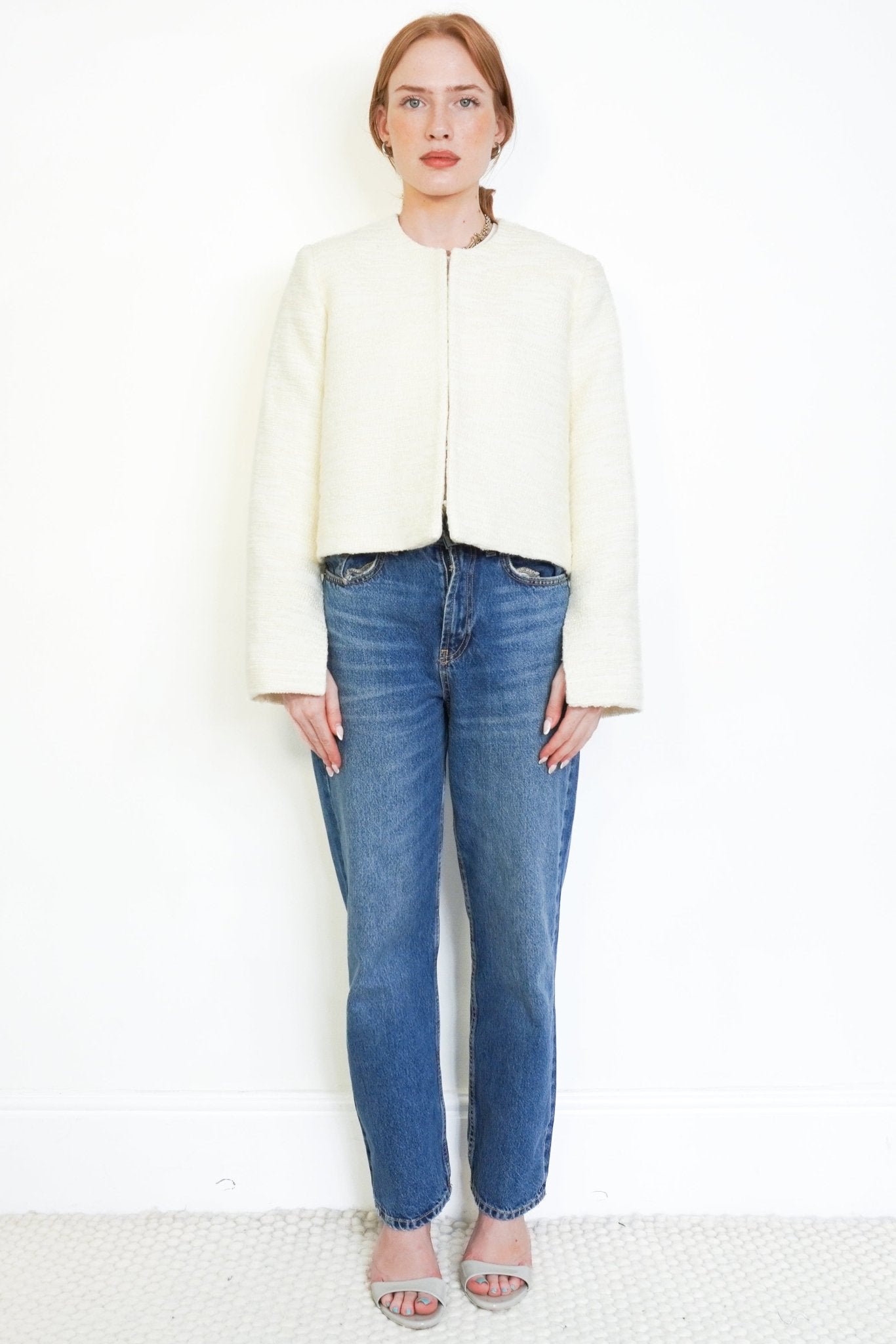Malina Ruthie Cropped Bouclé Blazer in Vanilla (RRP £385) | Authentic Preloved - Reloved Again