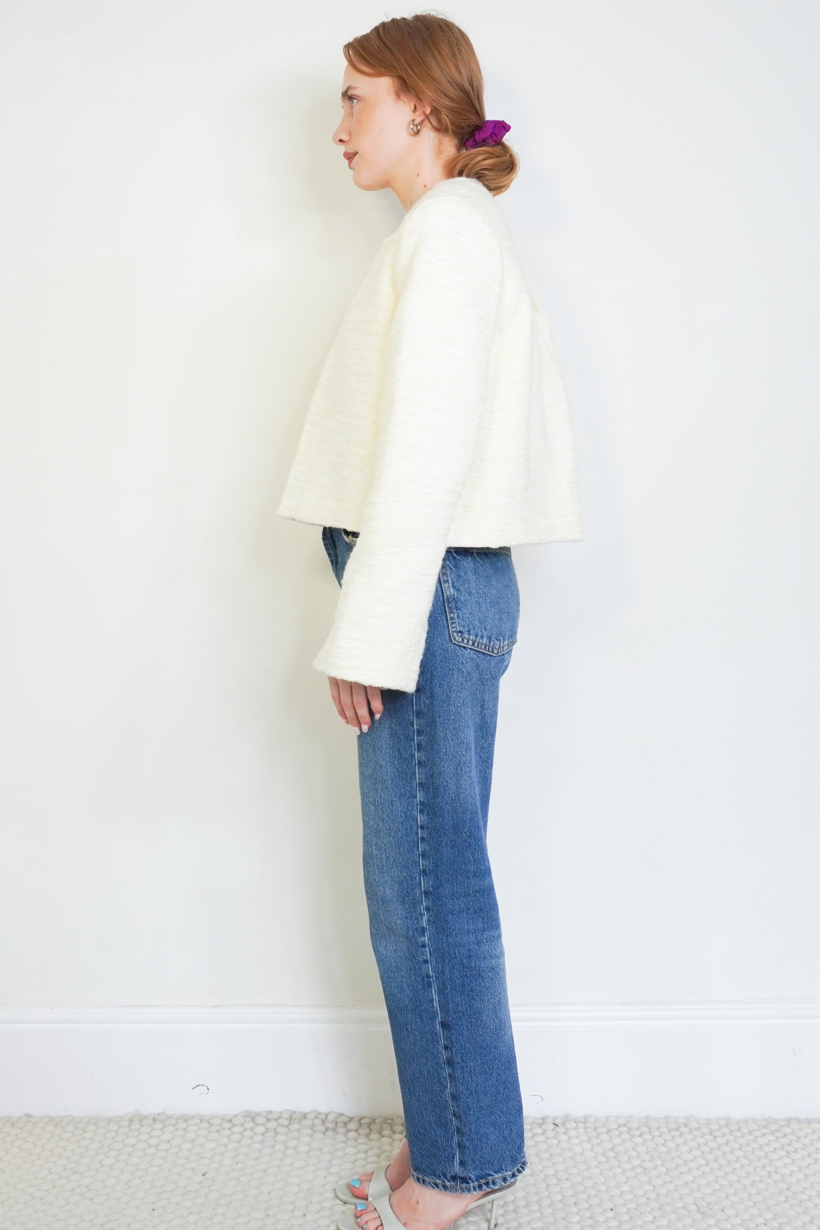 Malina Ruthie Cropped Bouclé Blazer in Vanilla side photo chelsea london