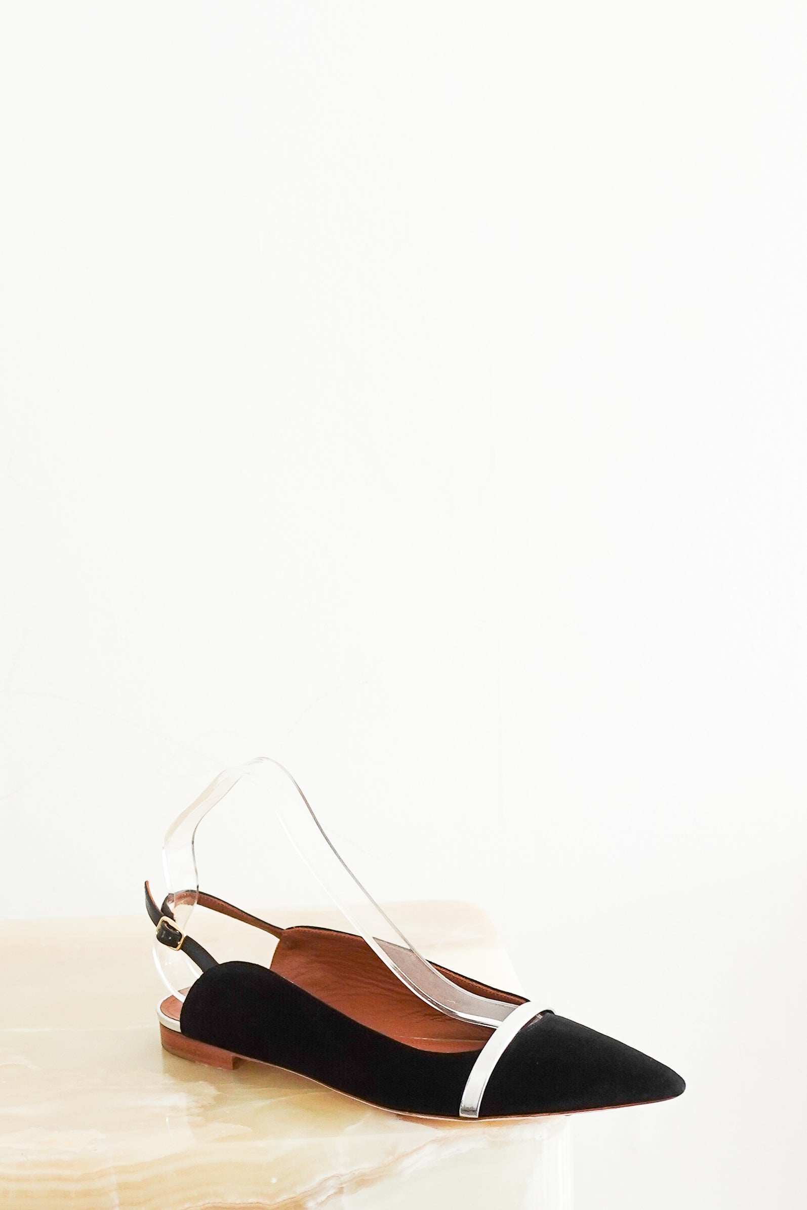 Malone-Souliers-Black-and-Silver-Slingback-Flats-with-a-Pointed-Toe-front-picture