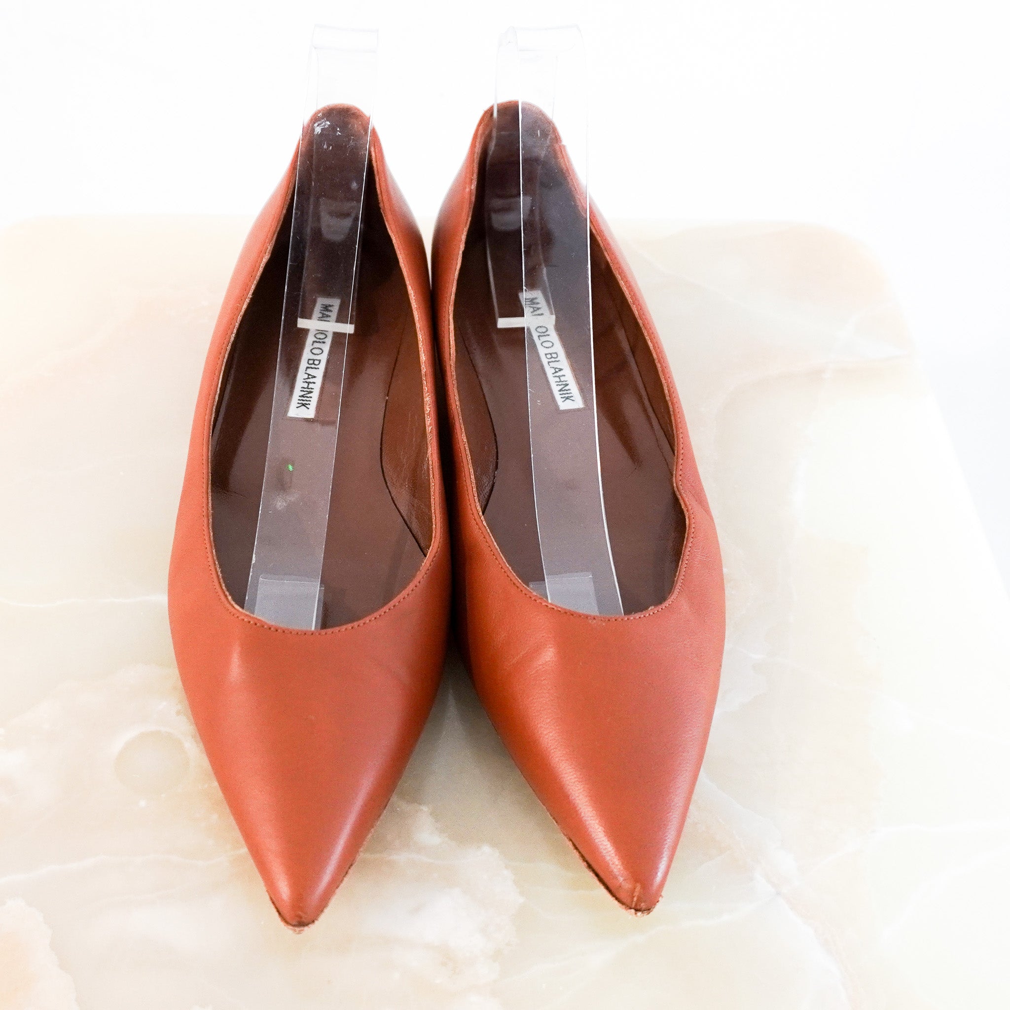 Manolo-Blahnik-Pointed-Toe-Flats-in-Brown-front-picture