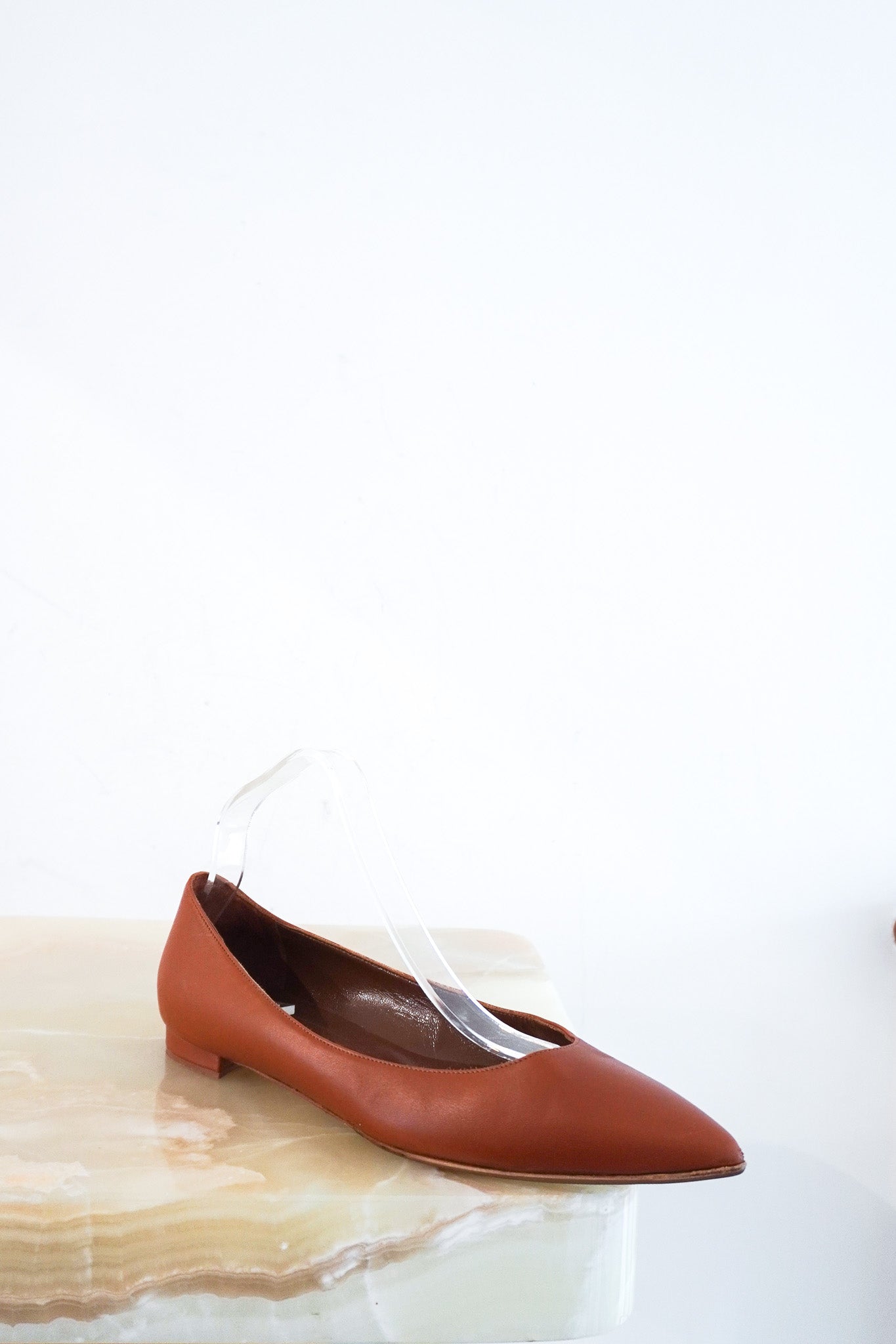 Manolo-Blahnik-Pointed-Toe-Flats-in-Brown-front-picture-chelsea-london