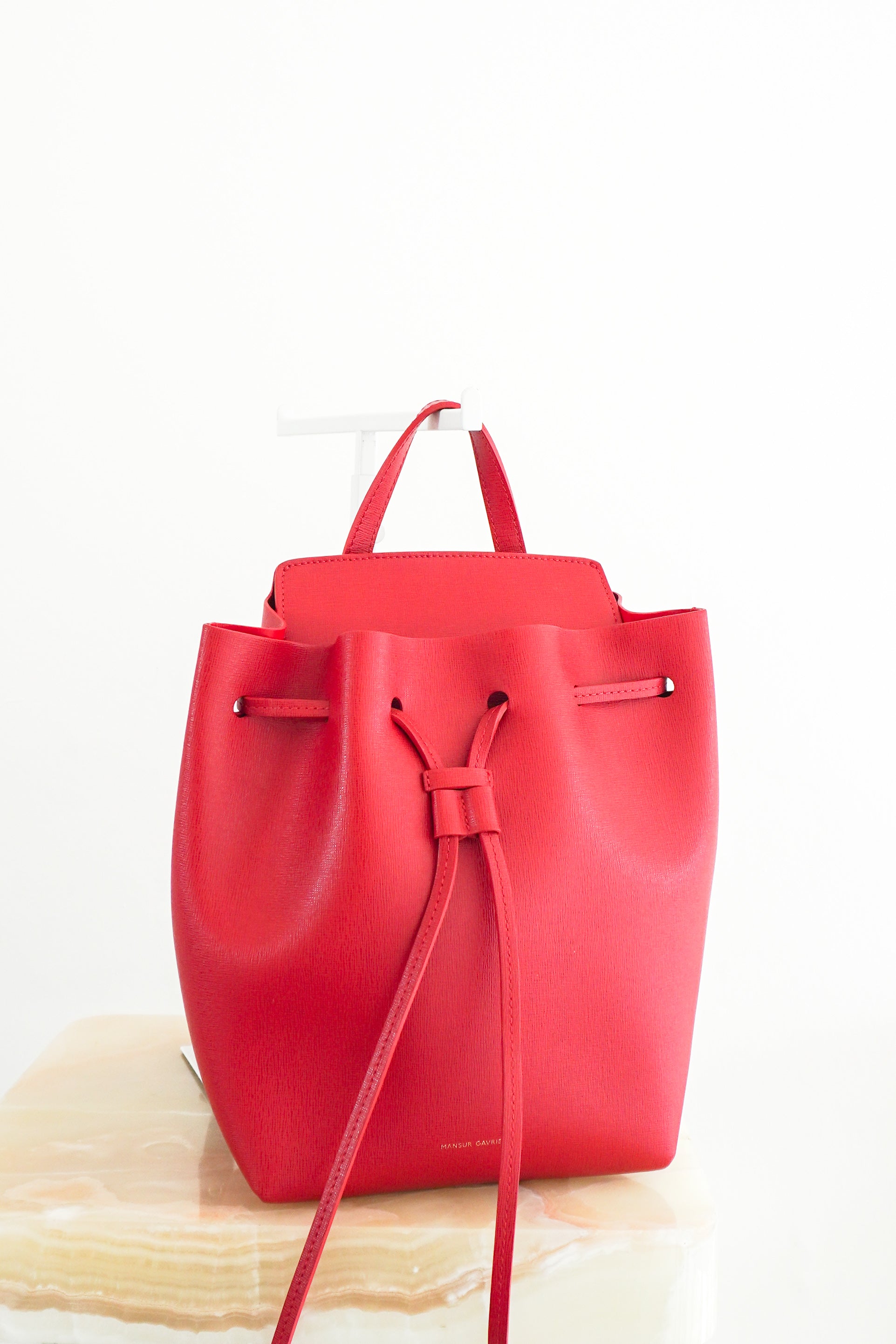 Mansur-Gavriel-Red-Leather-Backpack-front-picture-Chelsea-London
