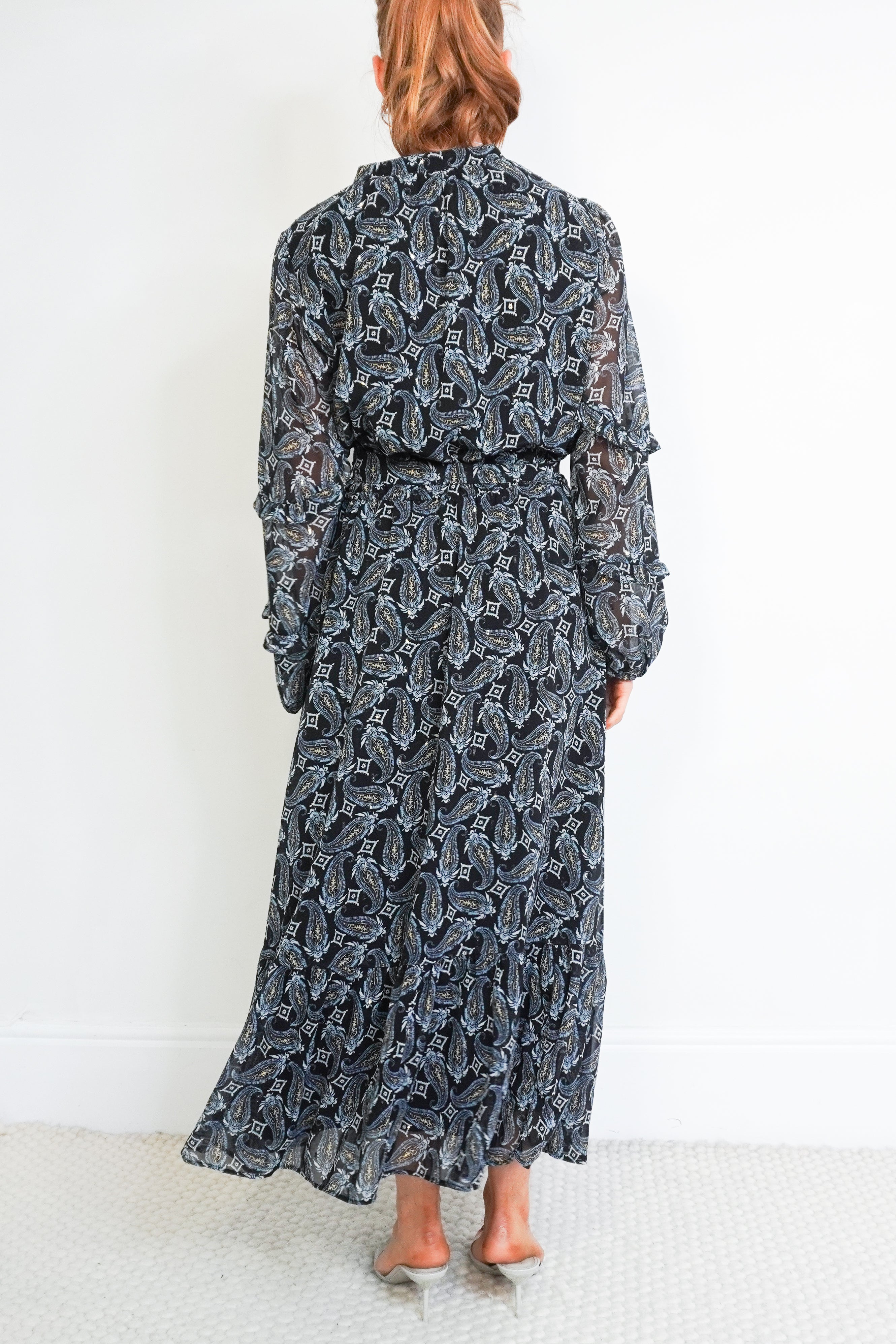 Marella Navy Chiffon Paisley Dress back photo chelsea london
