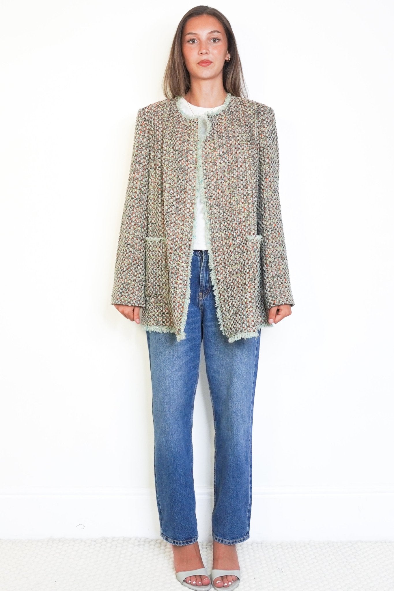 Marina Rinaldi Green Fervida Bouclé Jacket (RRP £1200) | Authentic Preloved - Reloved Again