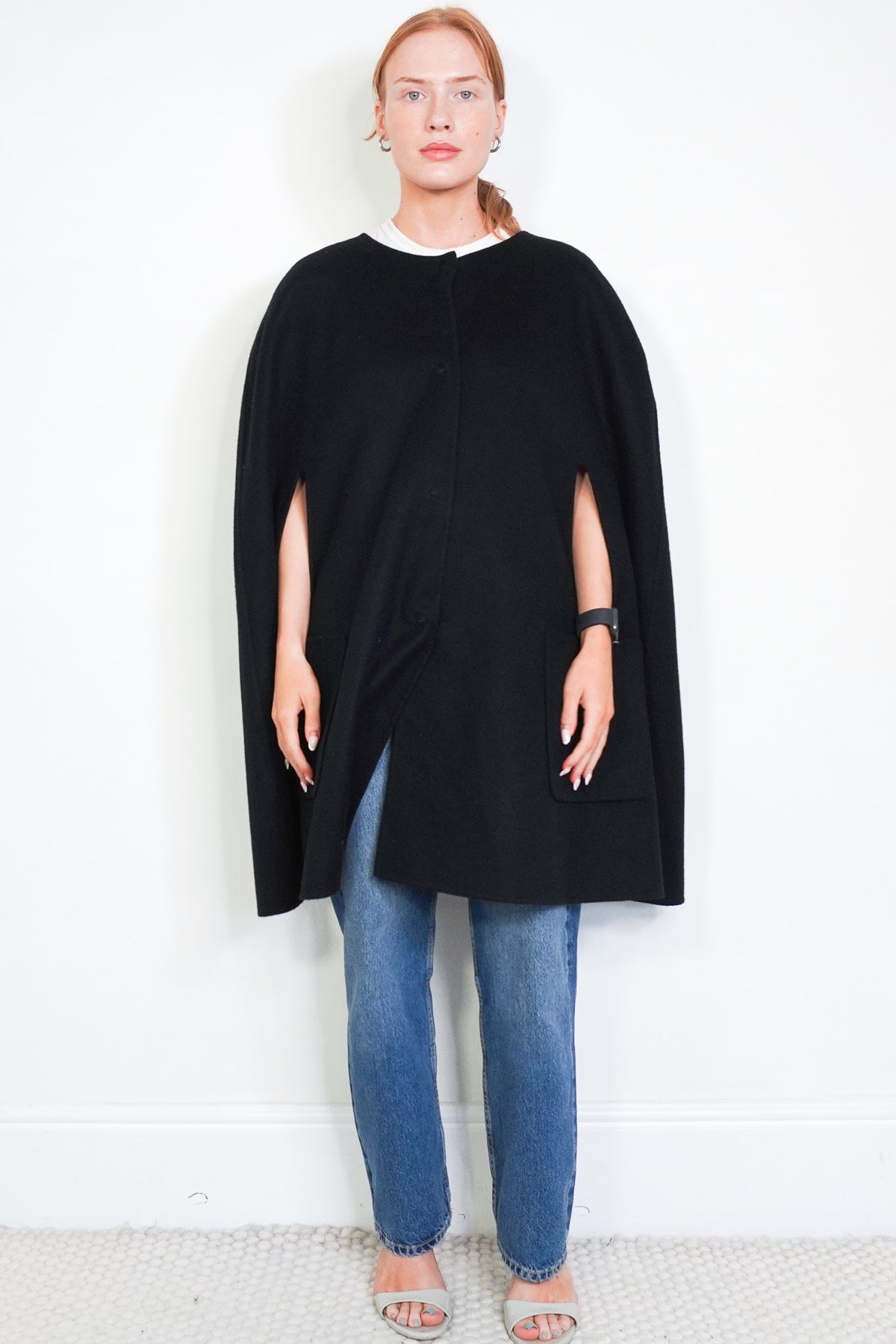 Marina Rinaldi black sleeveless coat front photo