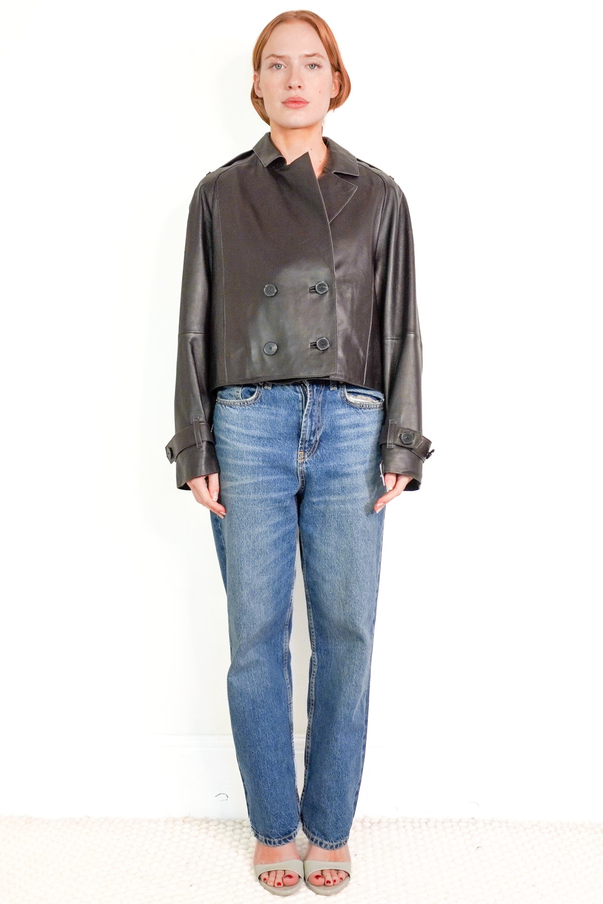 Massimo Dutti Short Leather Jacket (RRP £250) | Authentic Preloved front