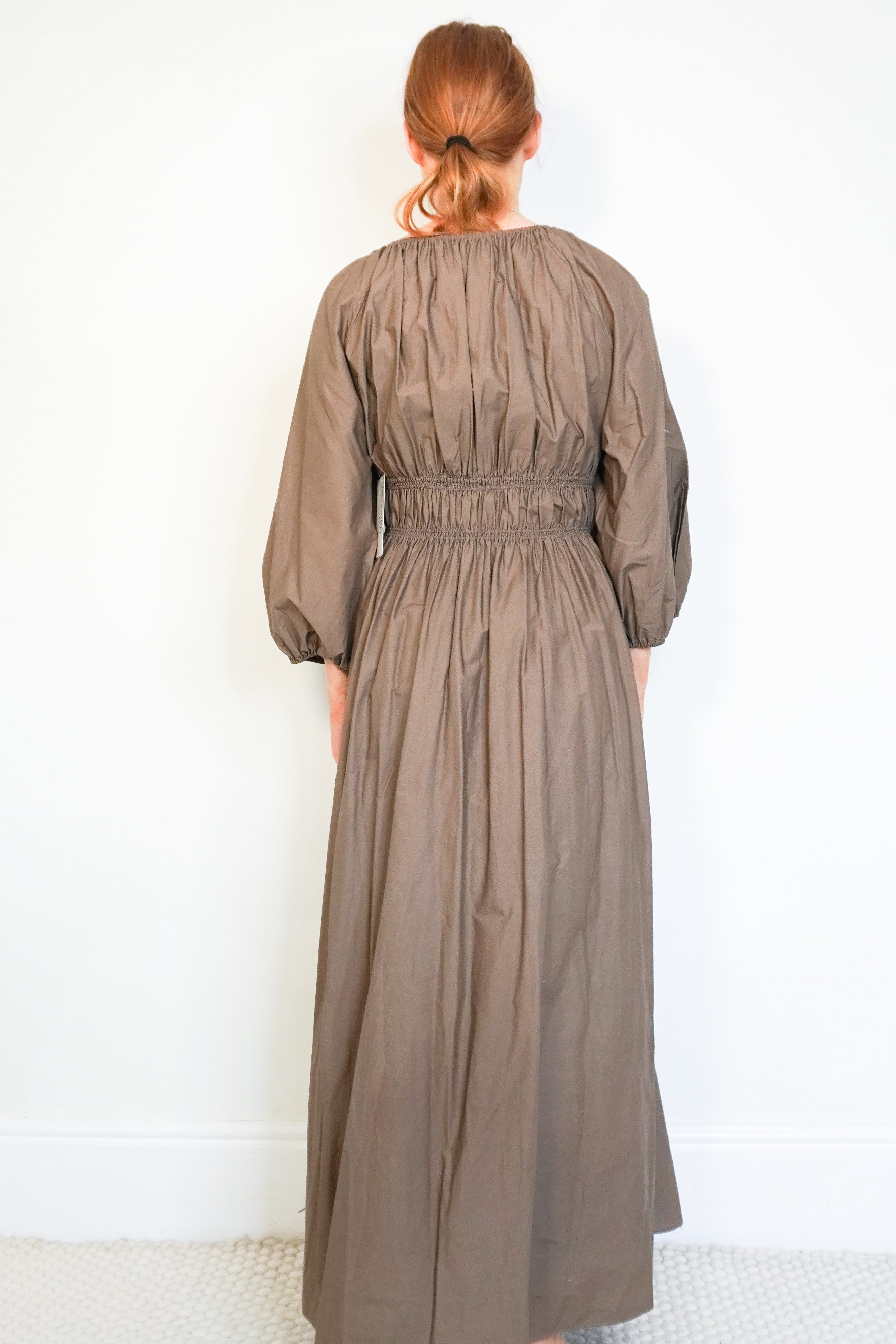 Matteau Taupe Organic Cotton Maxi Dress back photo chelsea london