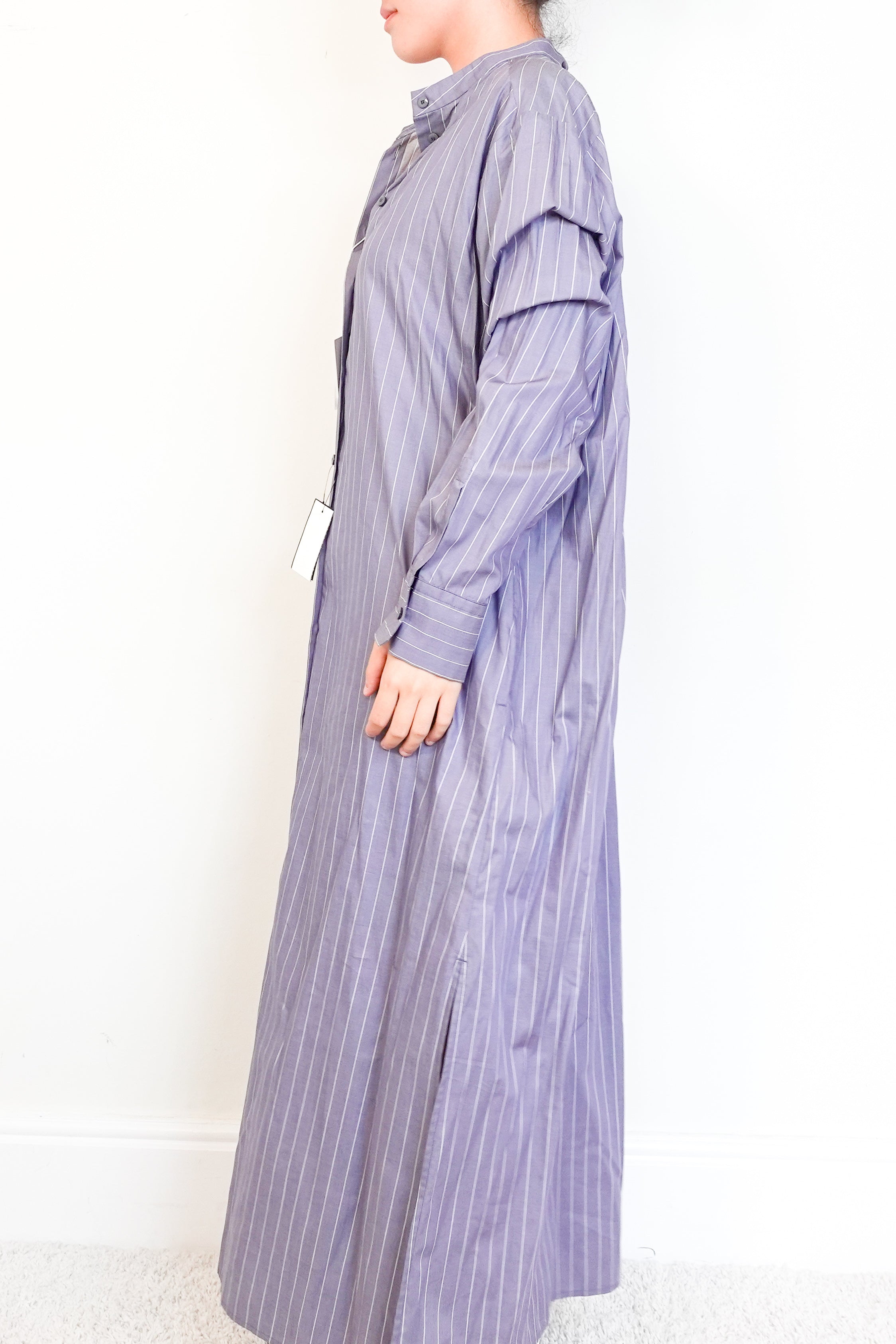 Max Mara Grey Maxi Shirt Dress with White Stripes RRP £250 | Authentic Preloved