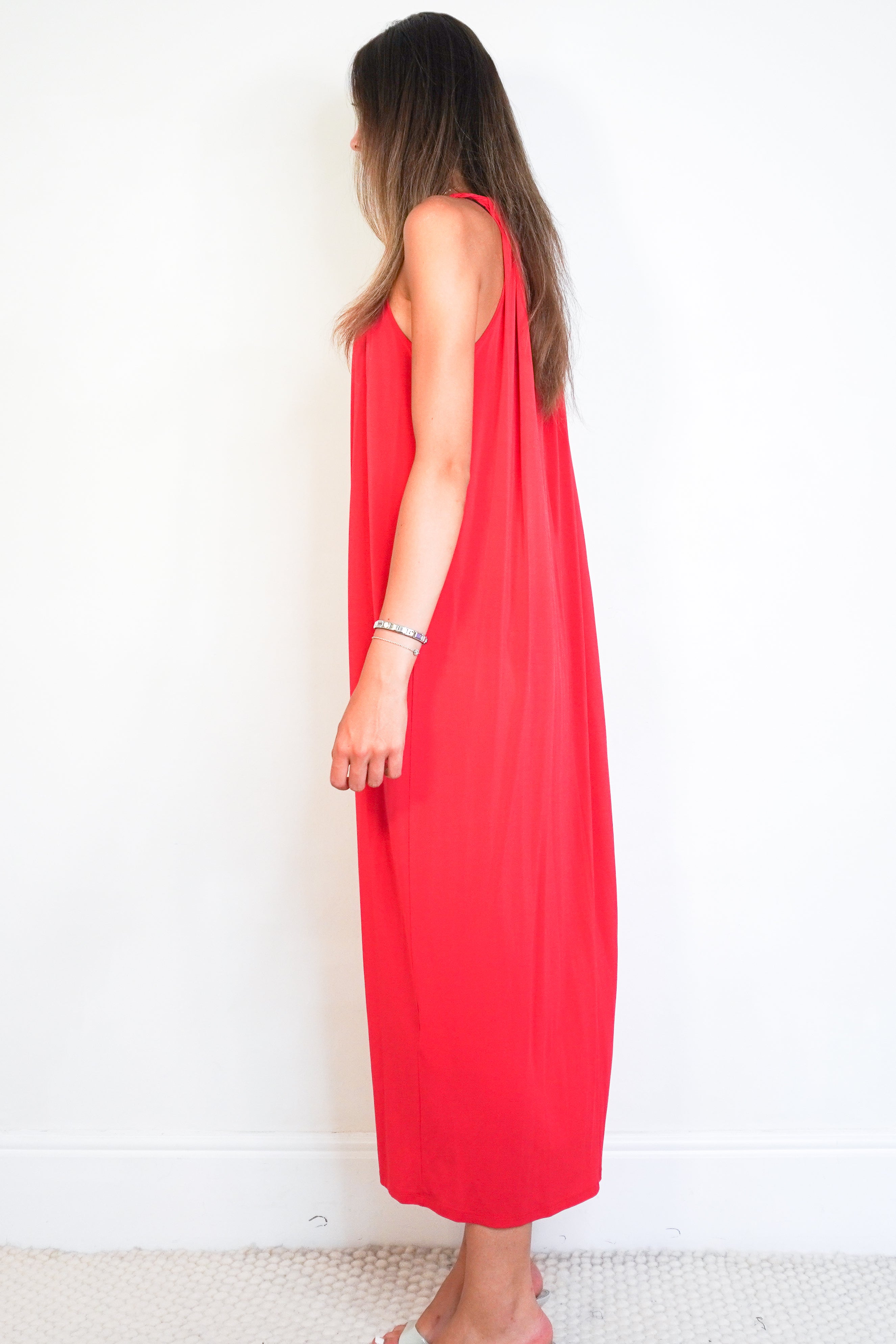 MaxMara Beachwear Red Maxi Dress side photo chelsea london