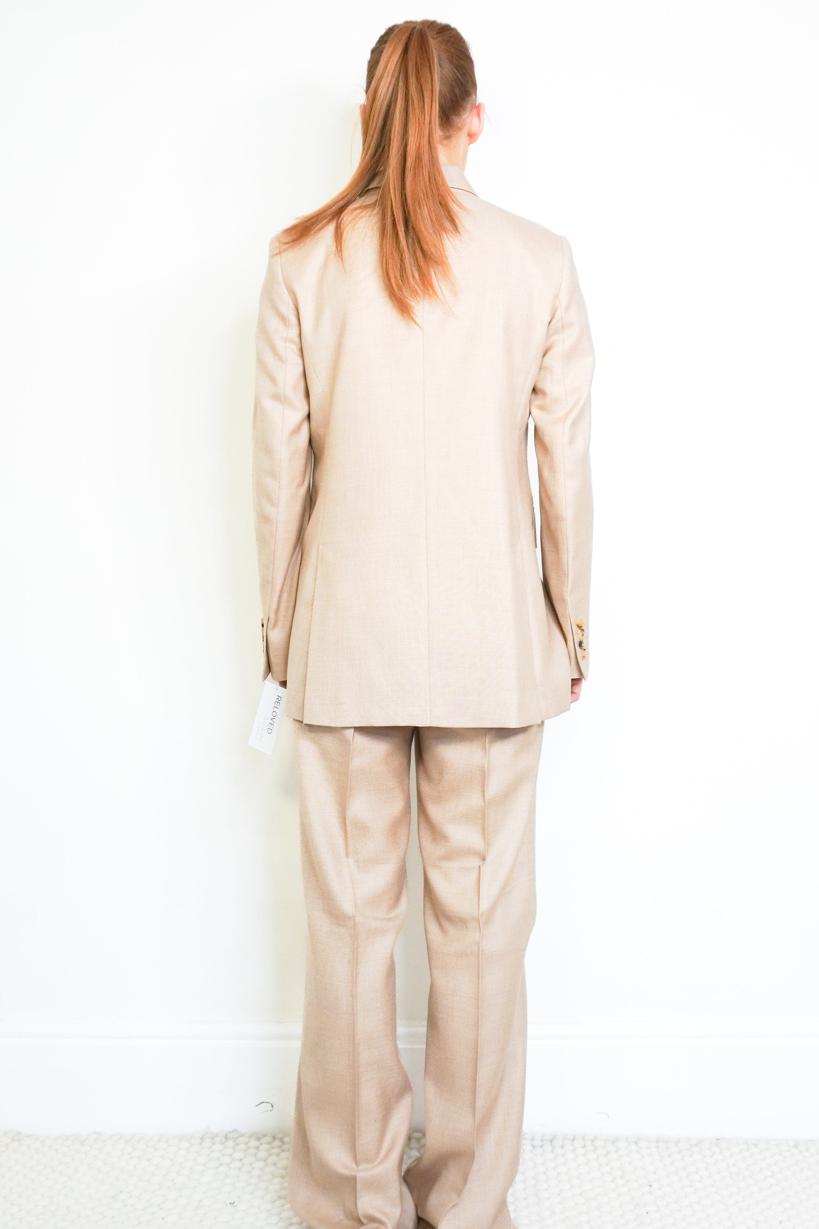 Max Mara Lamine Biscuit Camel Hair and Silk Trouser Suit back photo chelsea london