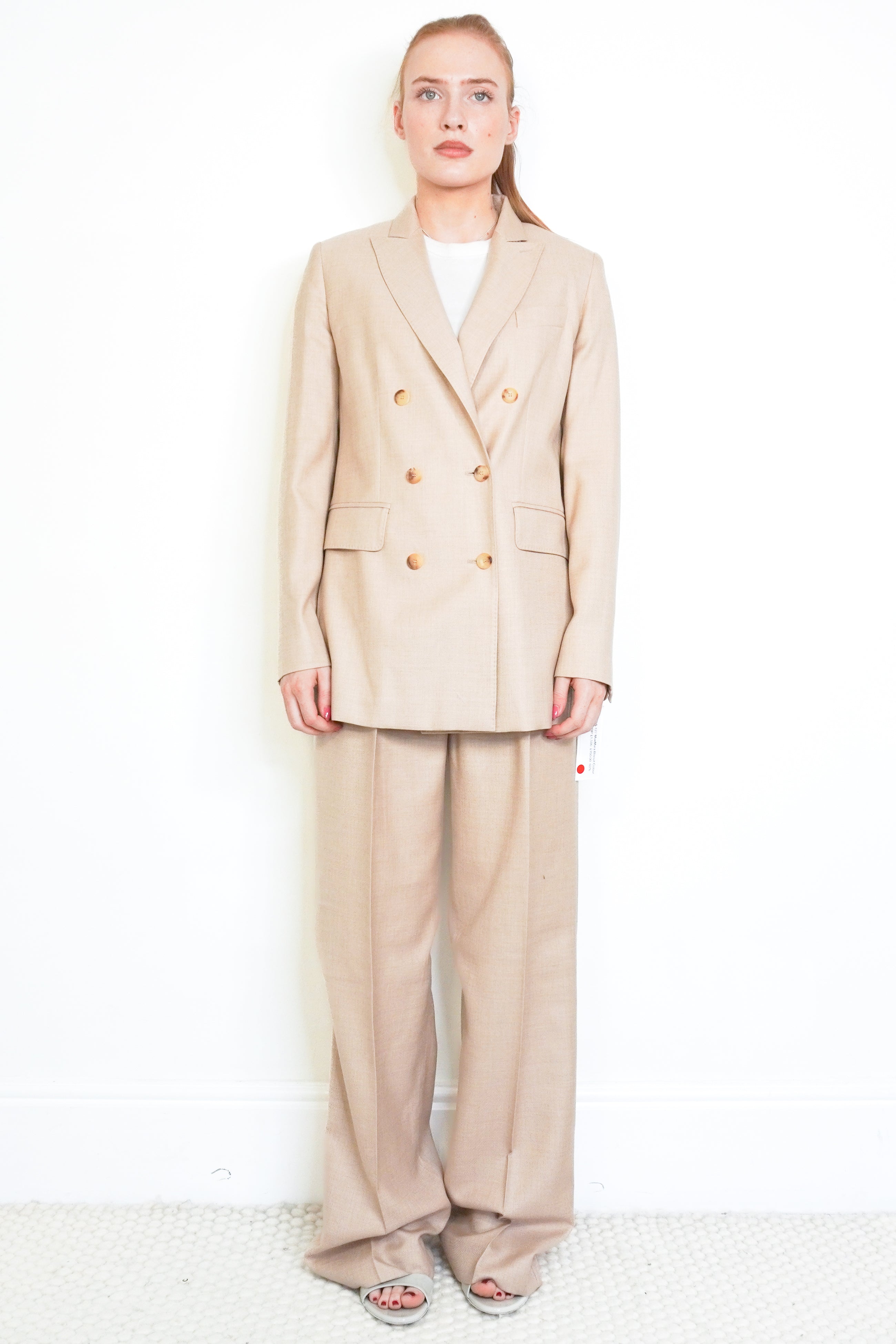 Max Mara Lamine Biscuit Camel Hair and Silk Trouser Suit front photo chelsea london