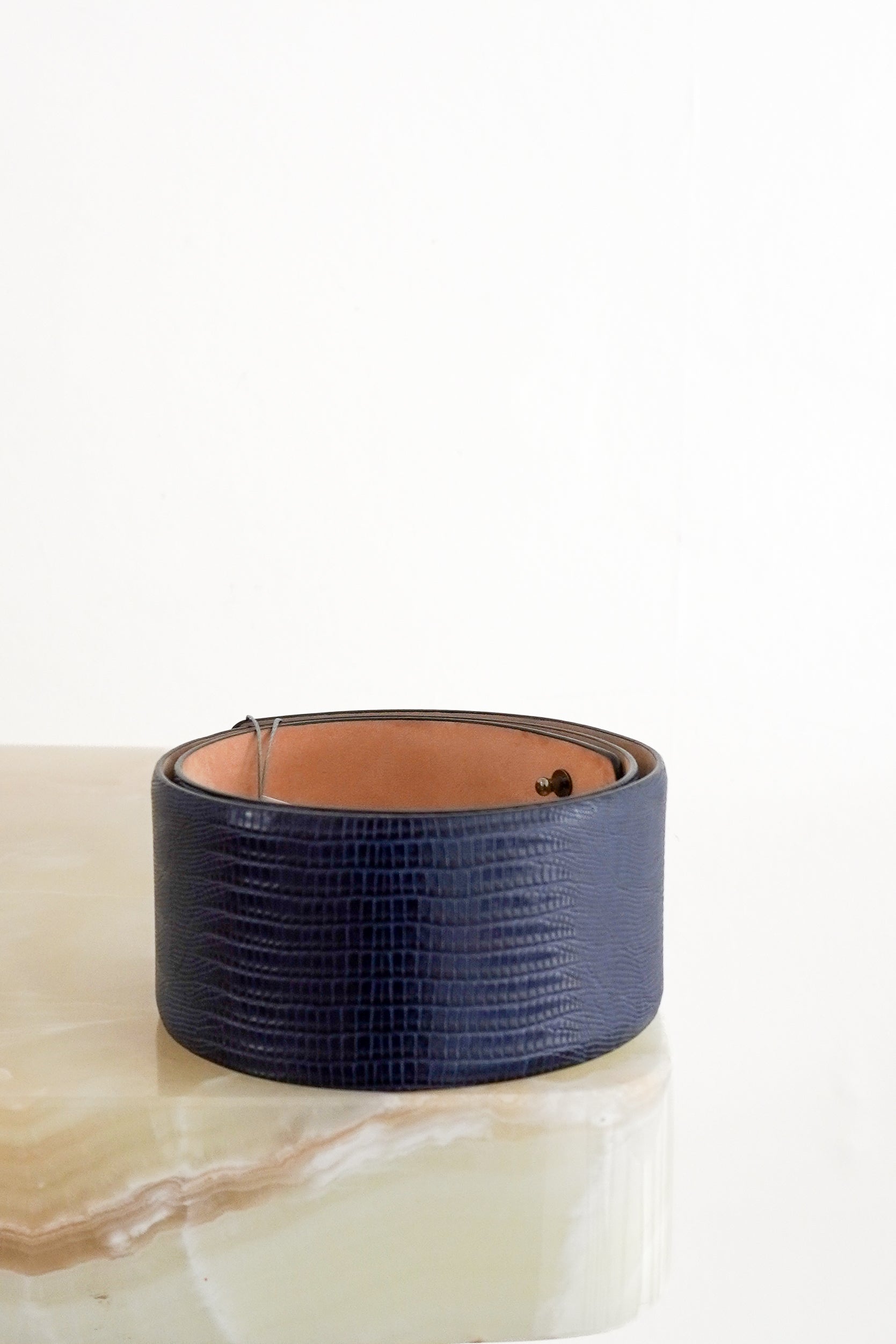 Max Mara Navy Croc-Embossed Leather Wide Belt front photo chelsea london