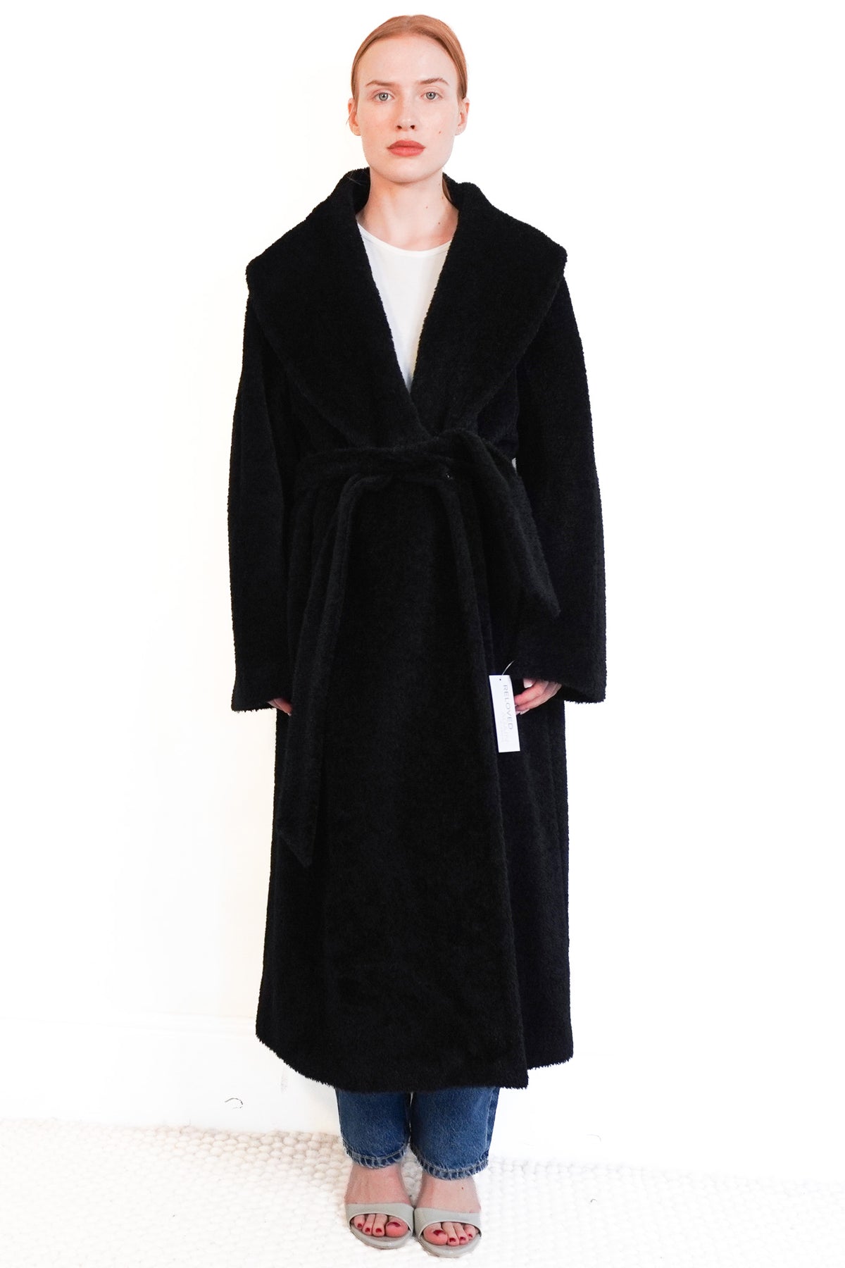 Max Mara Studio Black Alpaca Coat Front