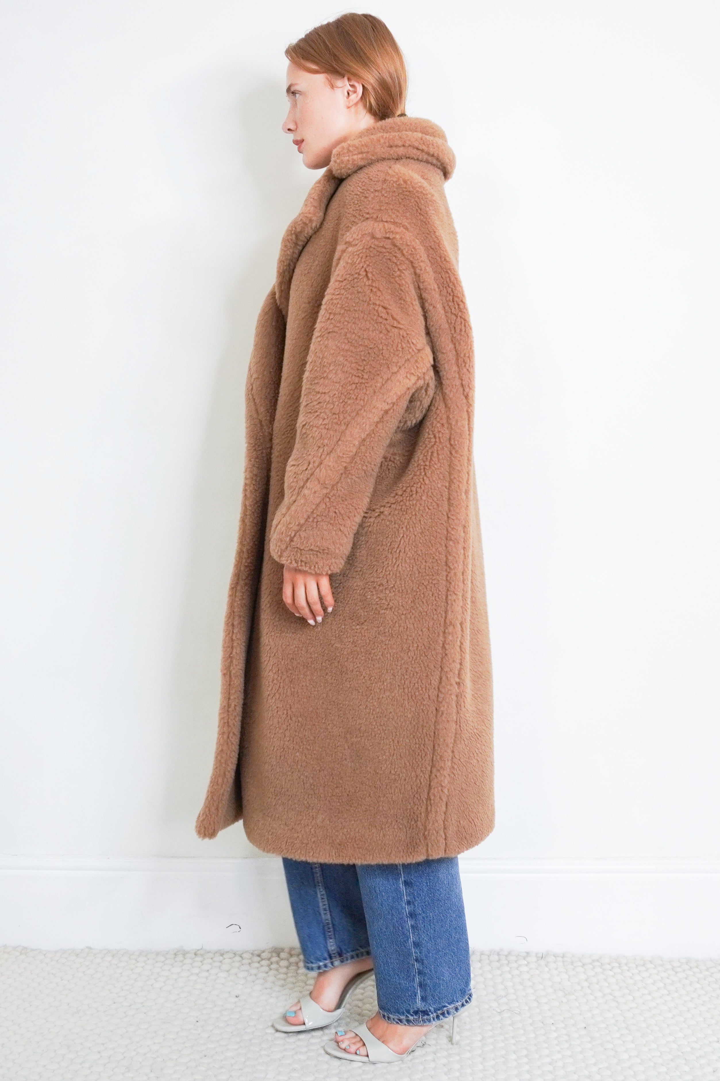 Max Mara Studio Teddy Bear Coat – Camel side photo chelsea london