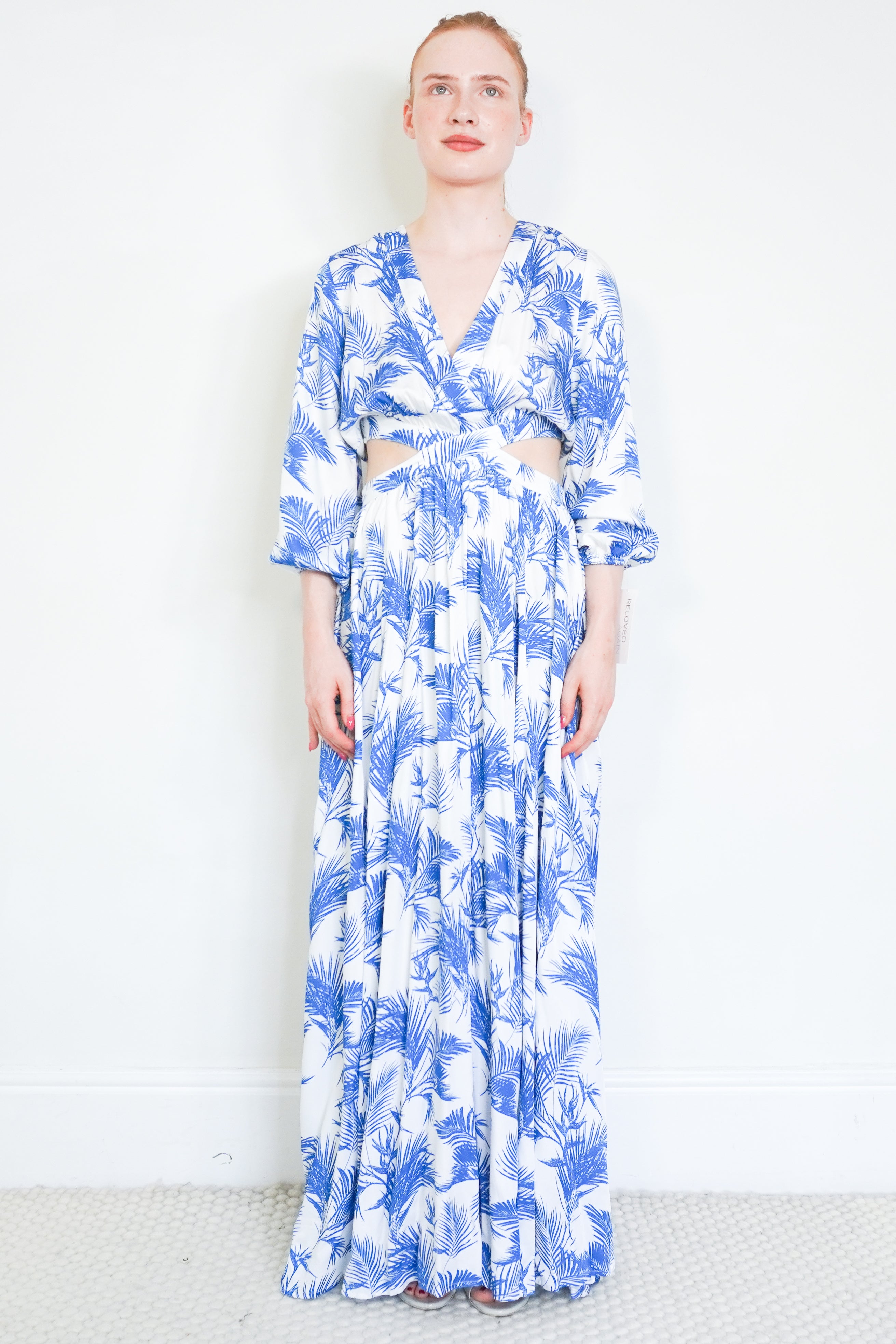 Melissa Odabash Blue Palm Print Cut-Out Maxi Dress front photo chelsea london