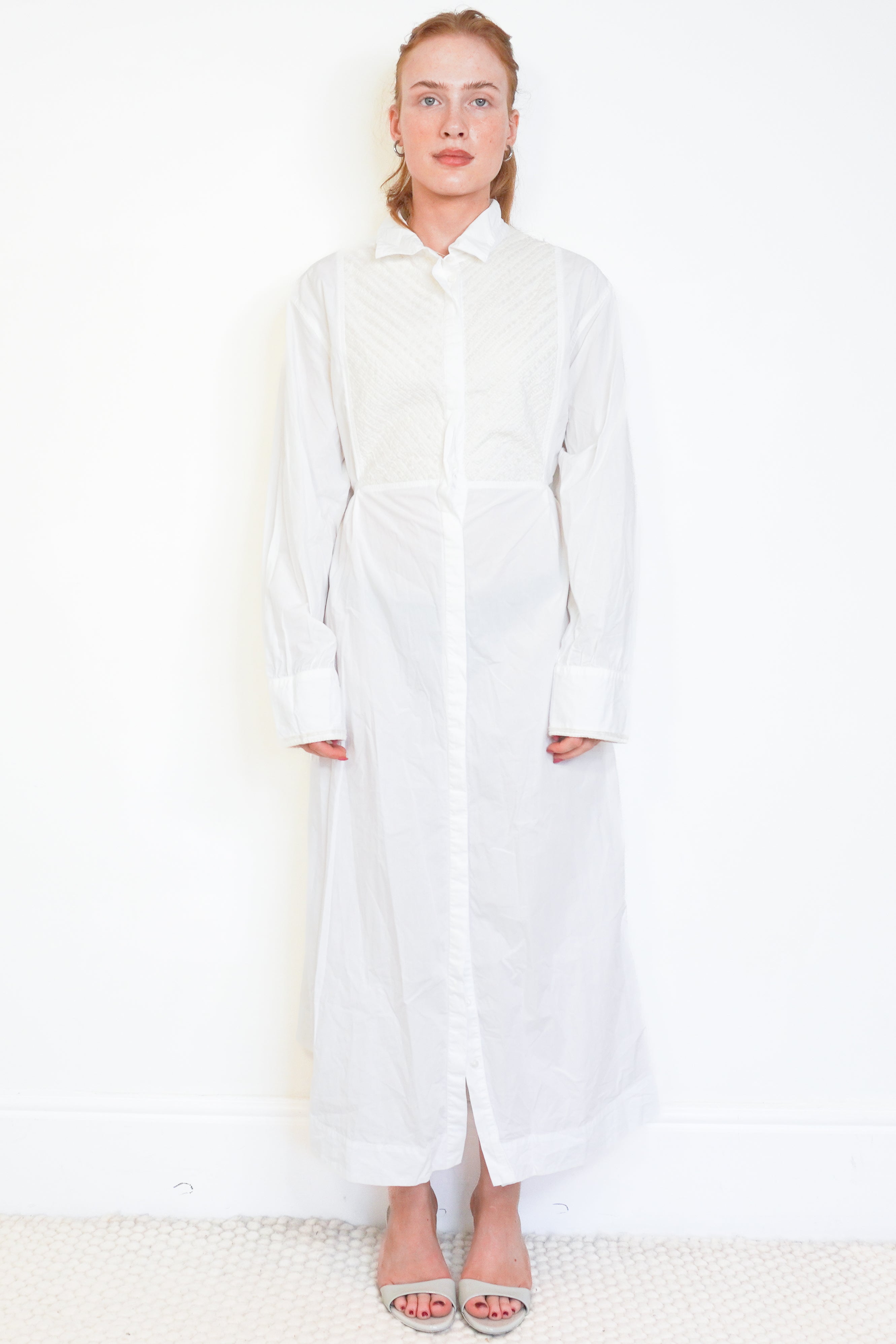 Merlette White Embroidered Cotton Shirt Dress front photo chelsea london