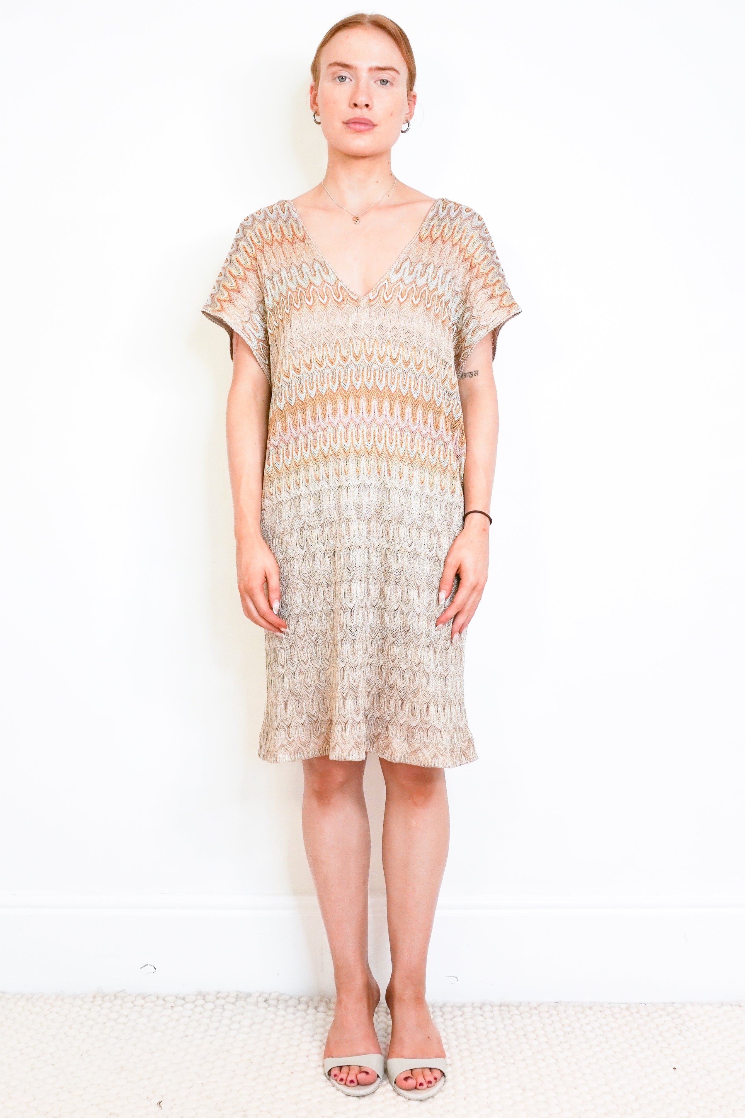 Missoni Zigzag Lurex Knit V-Neck Dress front photo chelsea london