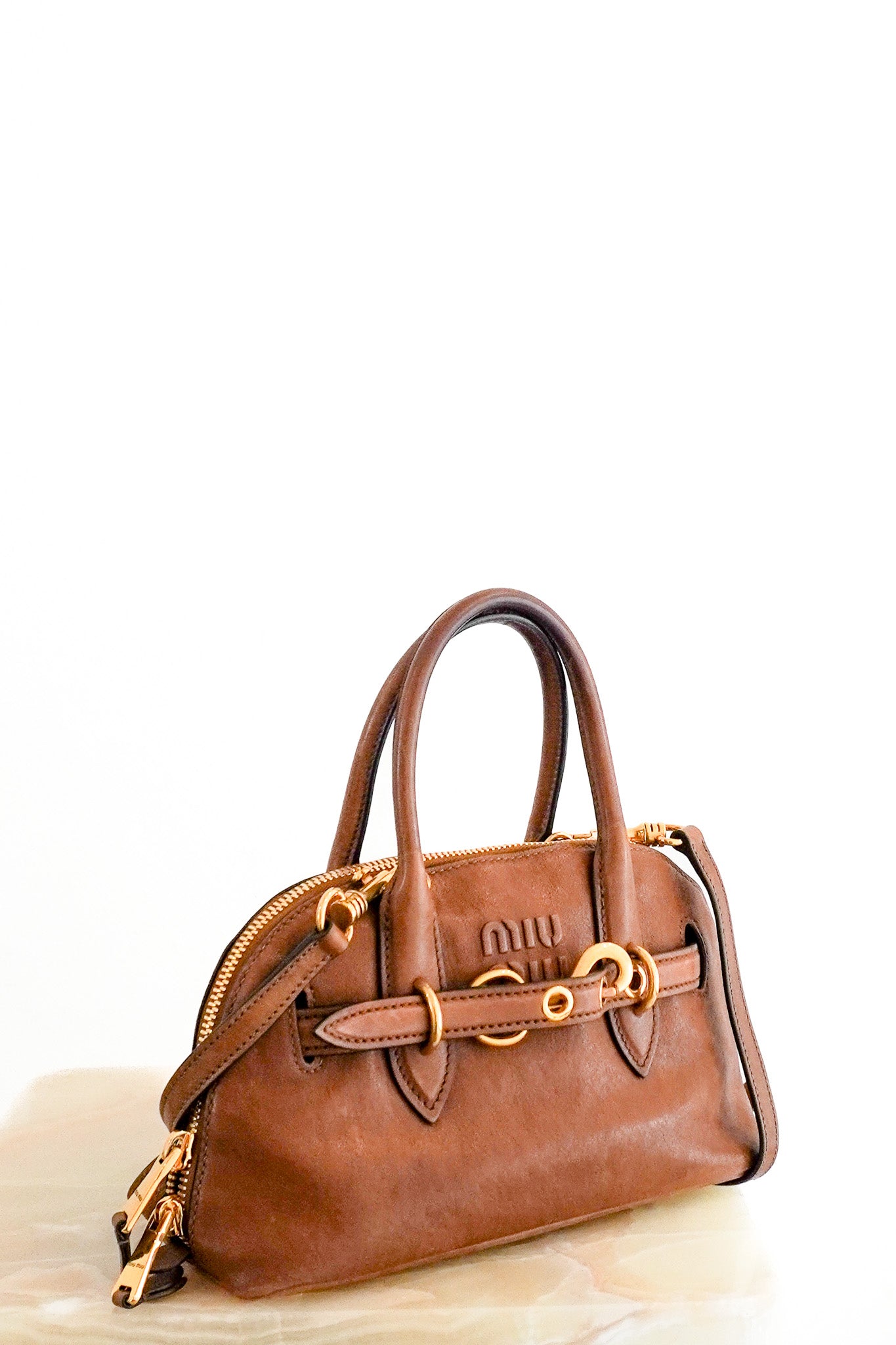 Miu Miu Aventure Nappa Leather Top Handle Bag in Oak (RRP £2,950) | Authentic Preloved - Reloved Again