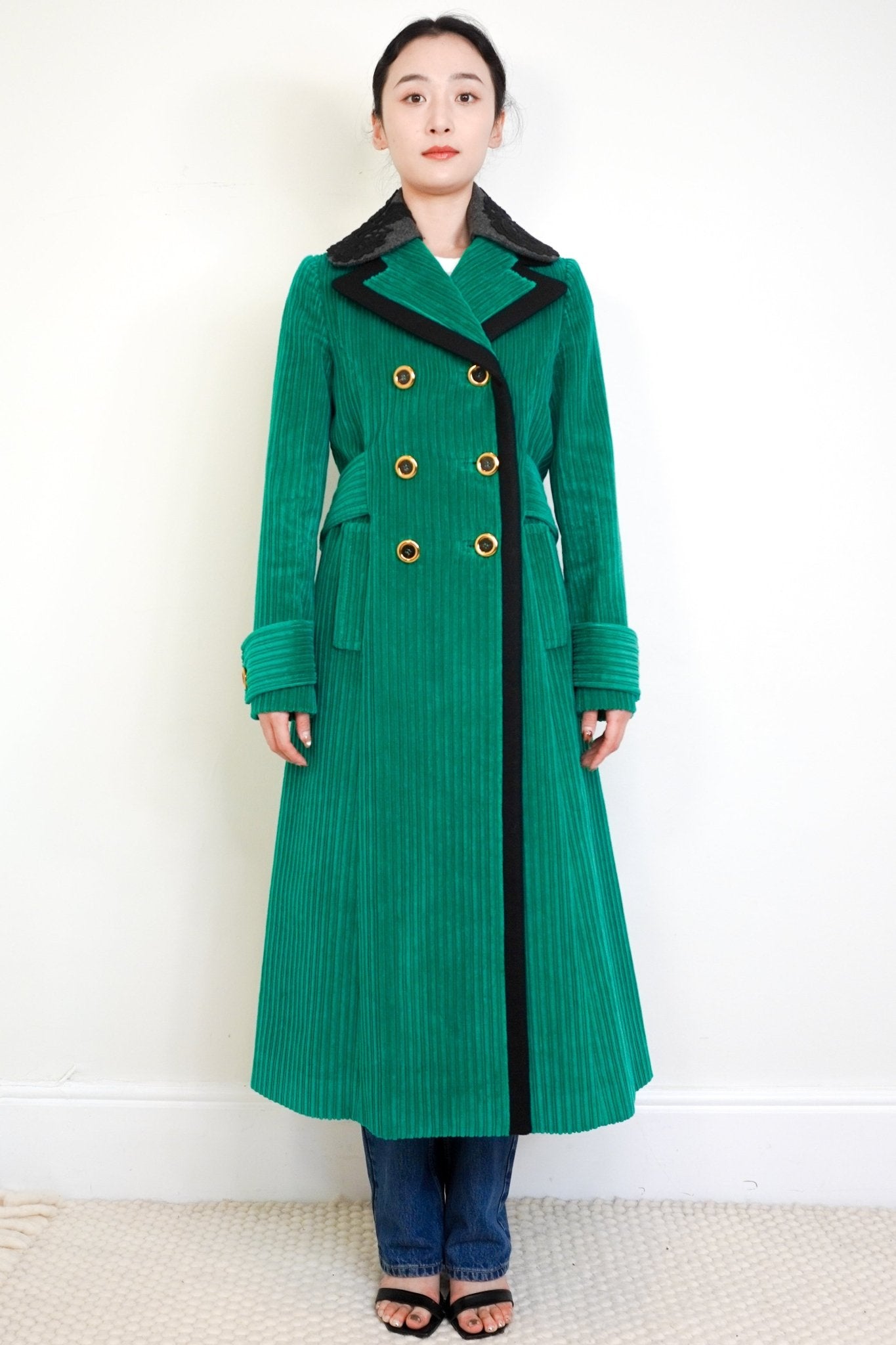 Miu Miu Green Lace Collar Corduroy Coat RRP £3750 | Authentic Preloved
