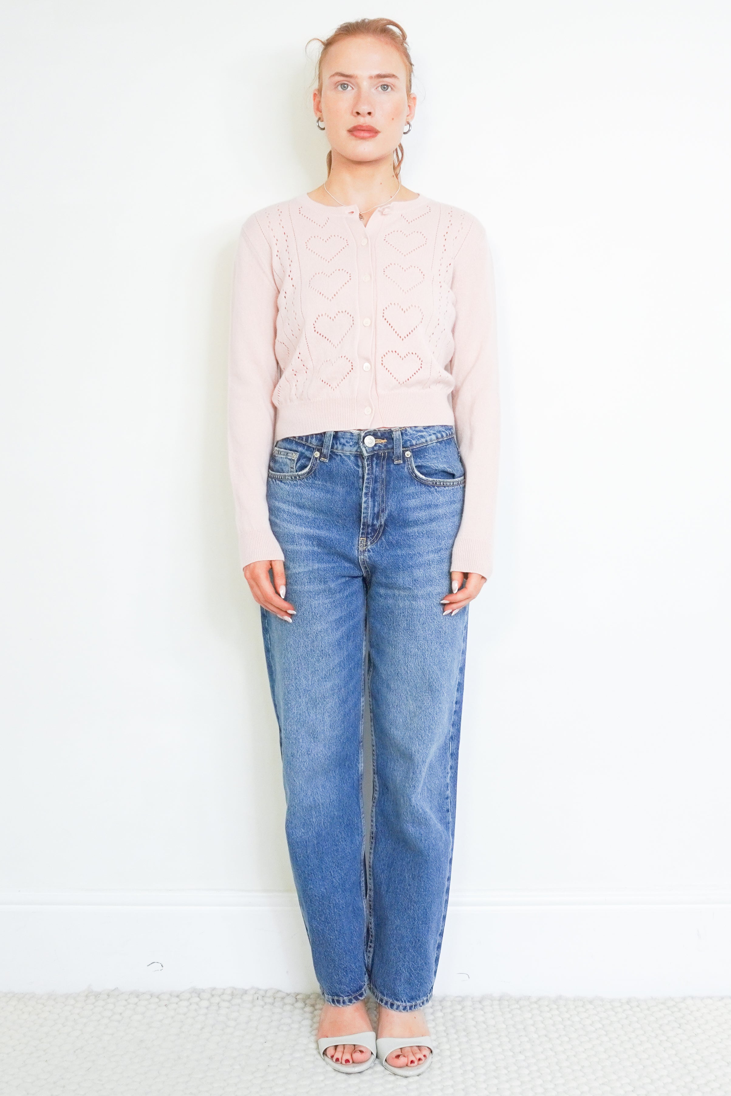 Miu Miu Pink Heart Pointelle Cardigan front photo chelsea london