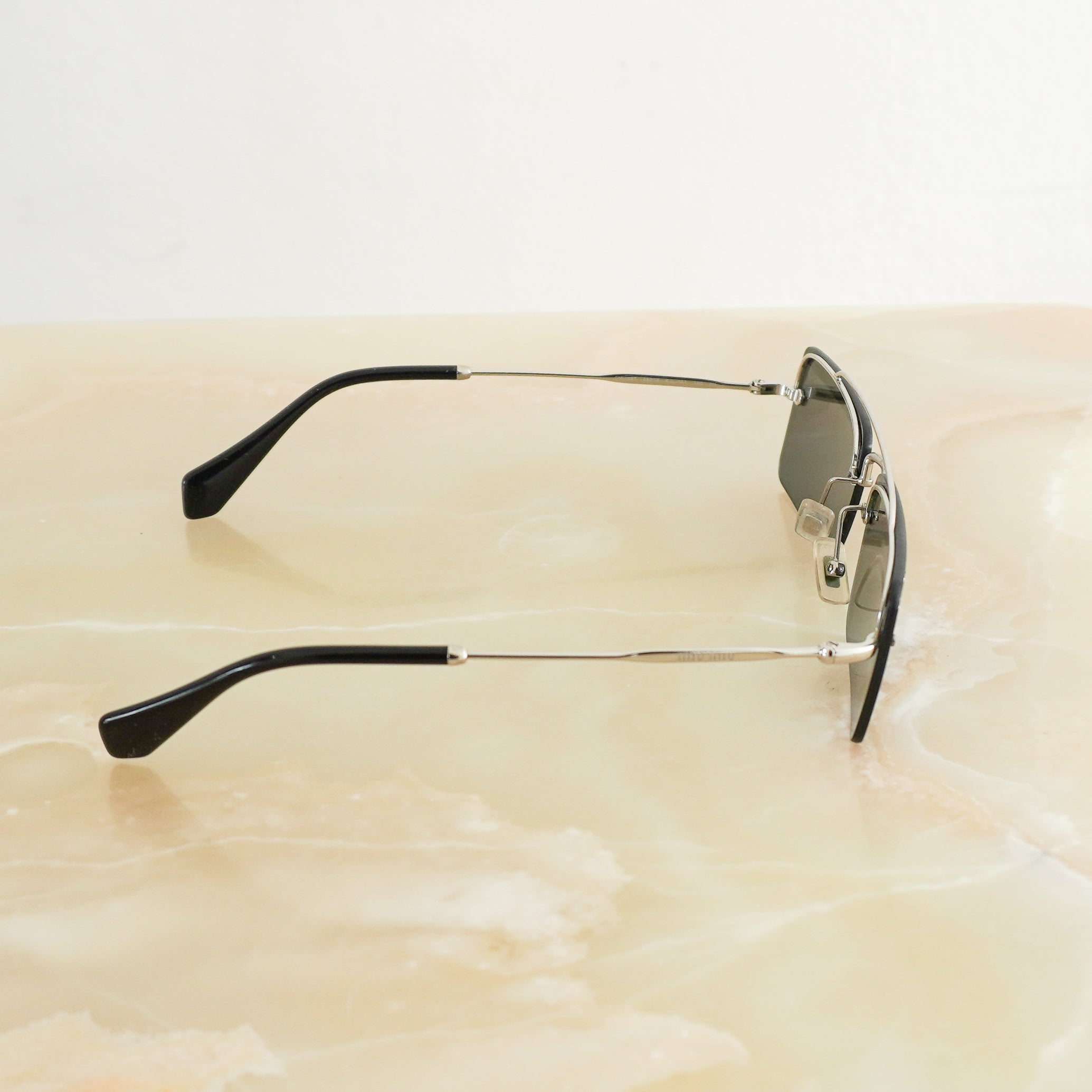Miu Miu Société SMU 59T KJL-1A1 Crystal-Embellished Rectangular Sunglasses side photo chelsea london