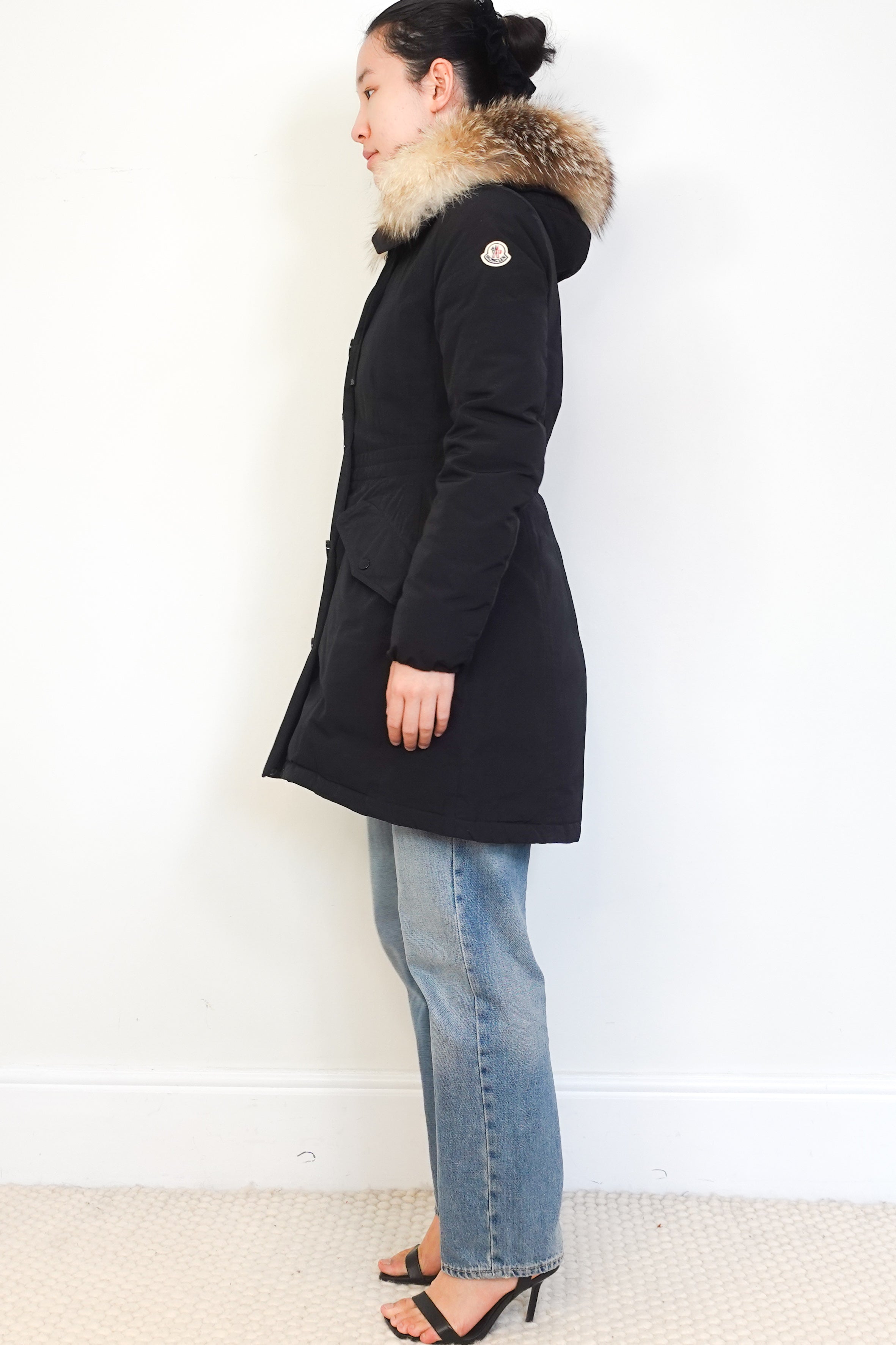 Moncler-Black-Fur-Hooded-Down-Jacket-side-picture-Chelsea-London