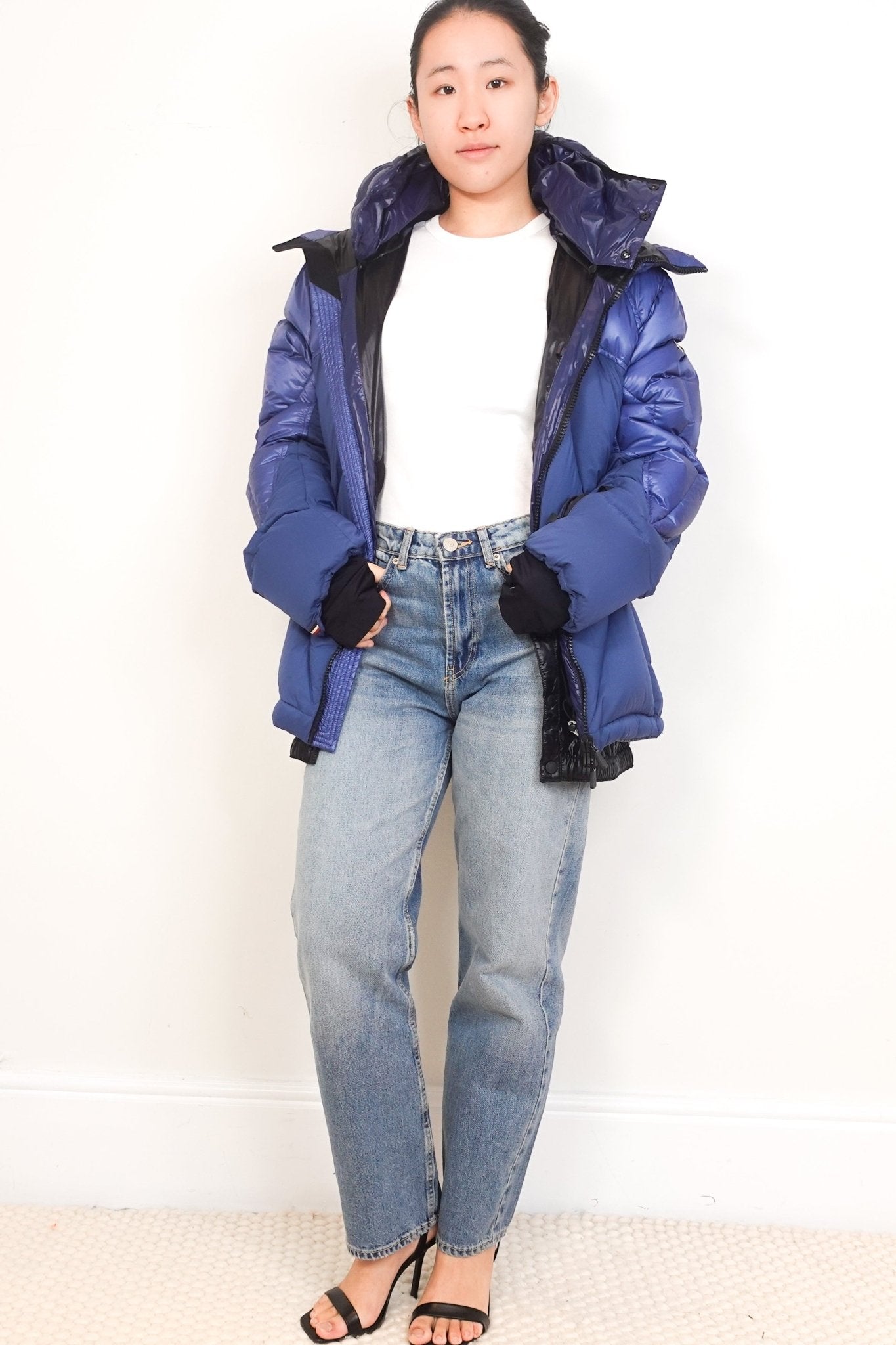 Moncler Blue Quilted Down Coat with Detachable Hood RRP £1000 | Authentic Preloved - Reloved Again