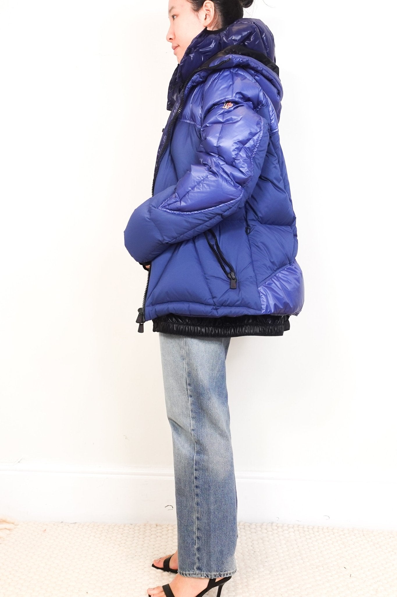 Moncler Blue Quilted Down Coat with Detachable Hood RRP £1000 | Authentic Preloved - Reloved Again
