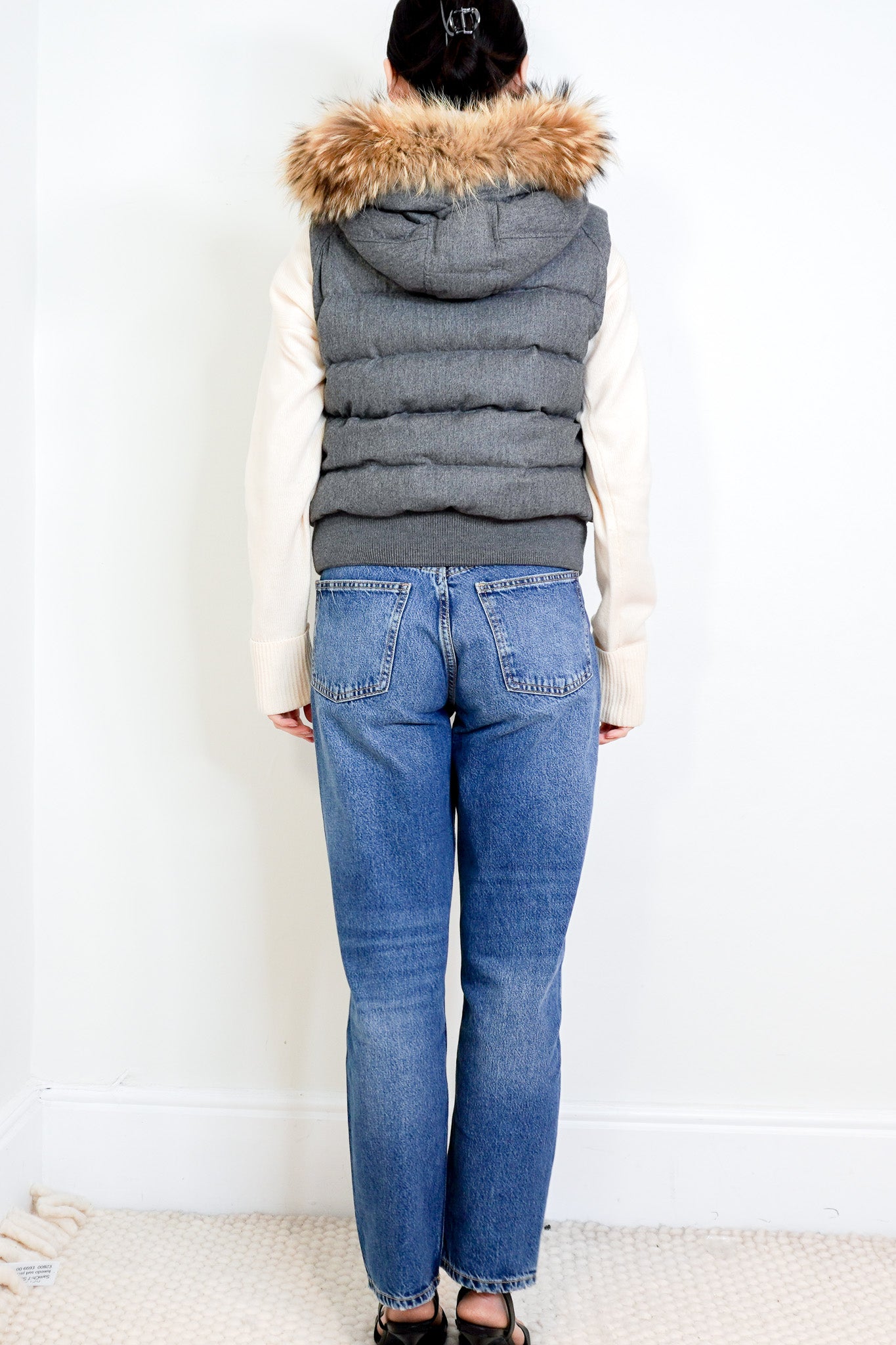 Moncler Grey Padded Sleeveless Gilet with Fur Hood RRP £1000 | Authentic Preloved - Reloved Again