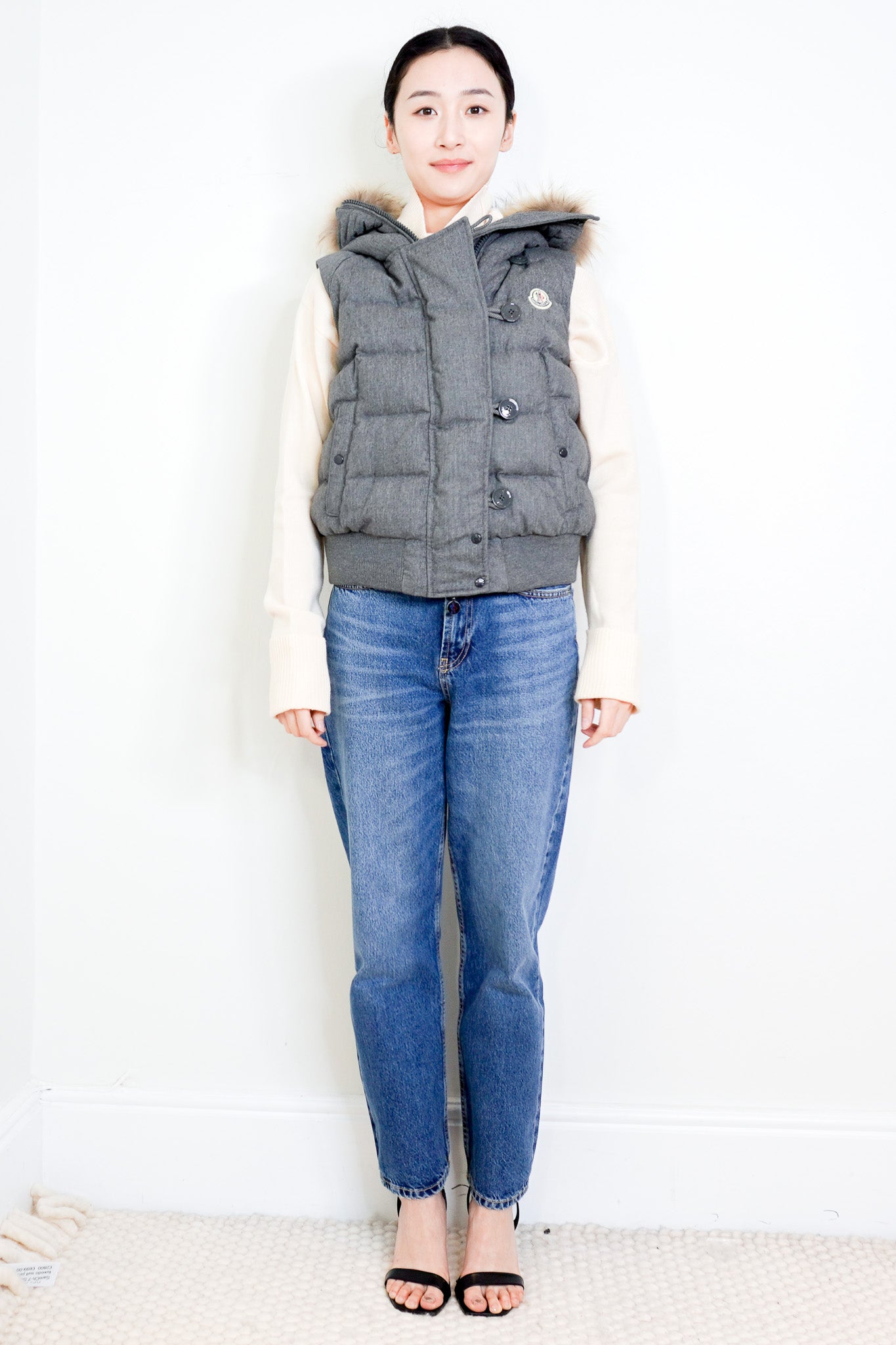 Moncler Grey Padded Sleeveless Gilet with Fur Hood RRP £1000 | Authentic Preloved - Reloved Again