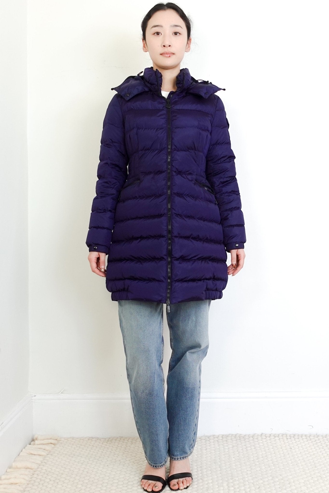 Moncler Night Blue Charpal Down Hooded Coat RRP £615 | Authentic Preloved - Reloved Again