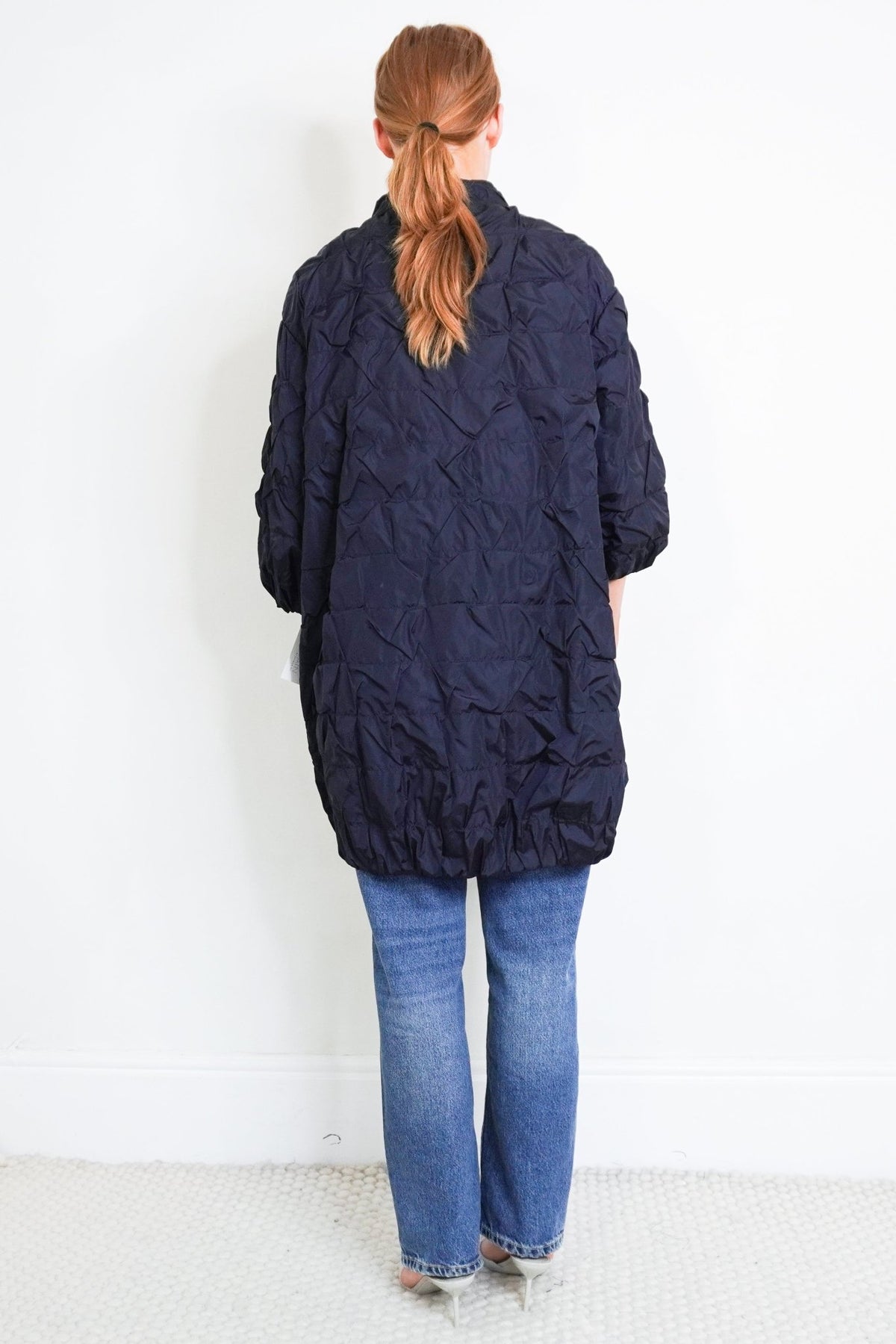 Moncler Helyette Crease Effect Jacket in Navy Blue | Authentic Preloved - Reloved Again