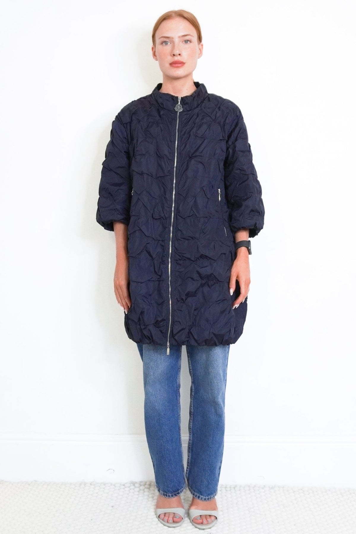 Moncler Helyette Crease Effect Jacket in Navy Blue | Authentic Preloved - Reloved Again