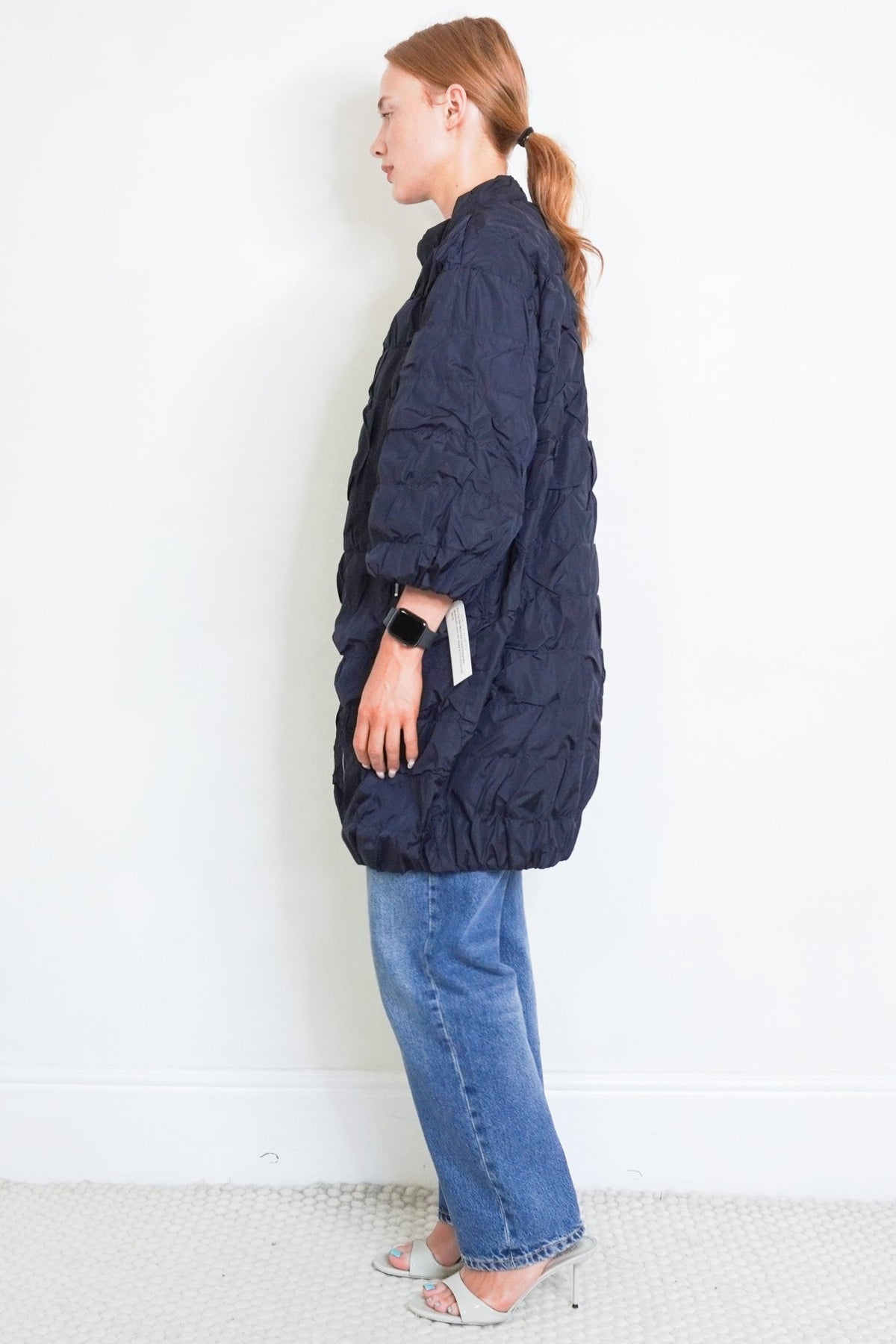 Moncler Helyette Crease Effect Jacket in Navy Blue | Authentic Preloved - Reloved Again