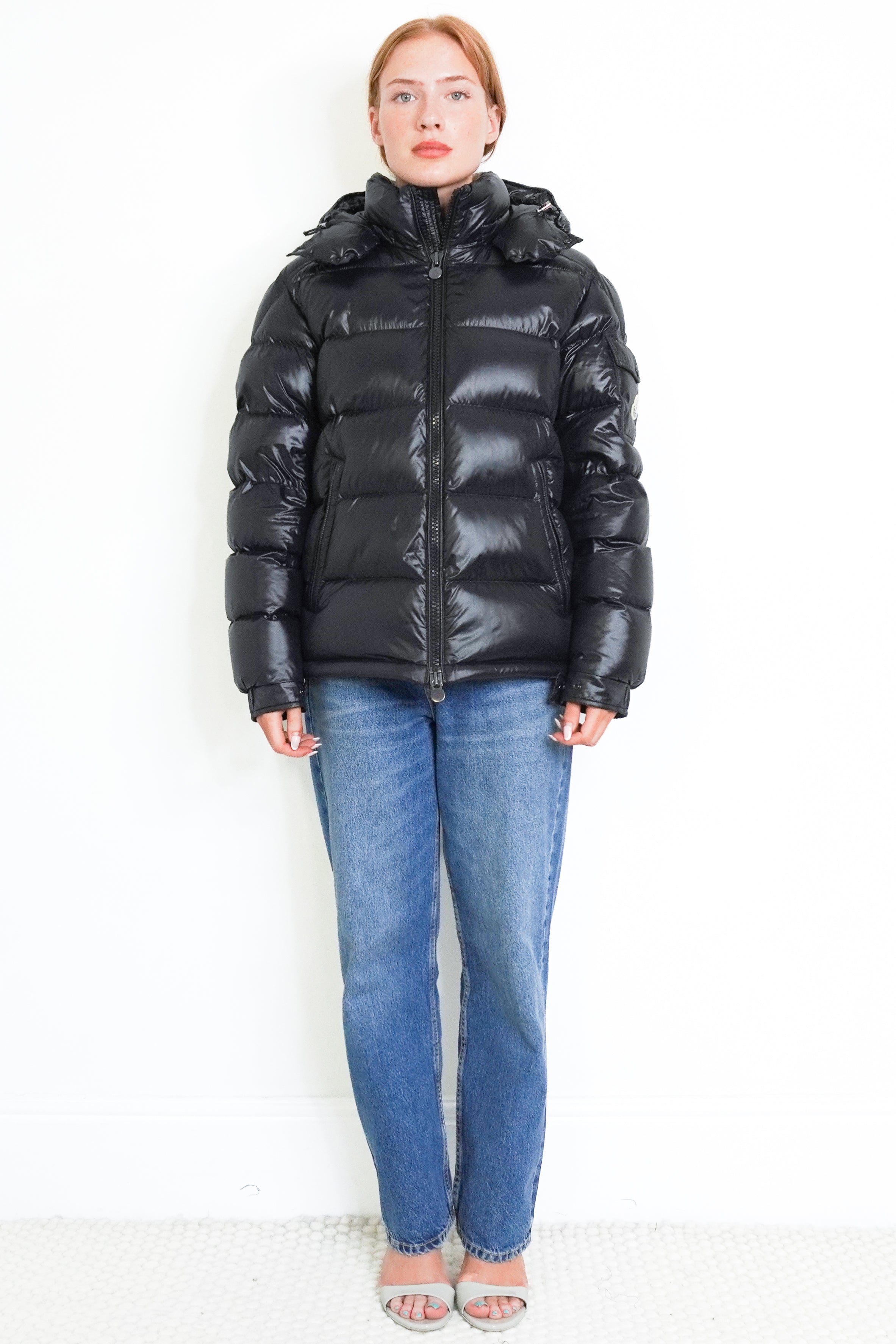Moncler Maya Giubbotto Short Down Jacket – Black 999 front photo chelsea london