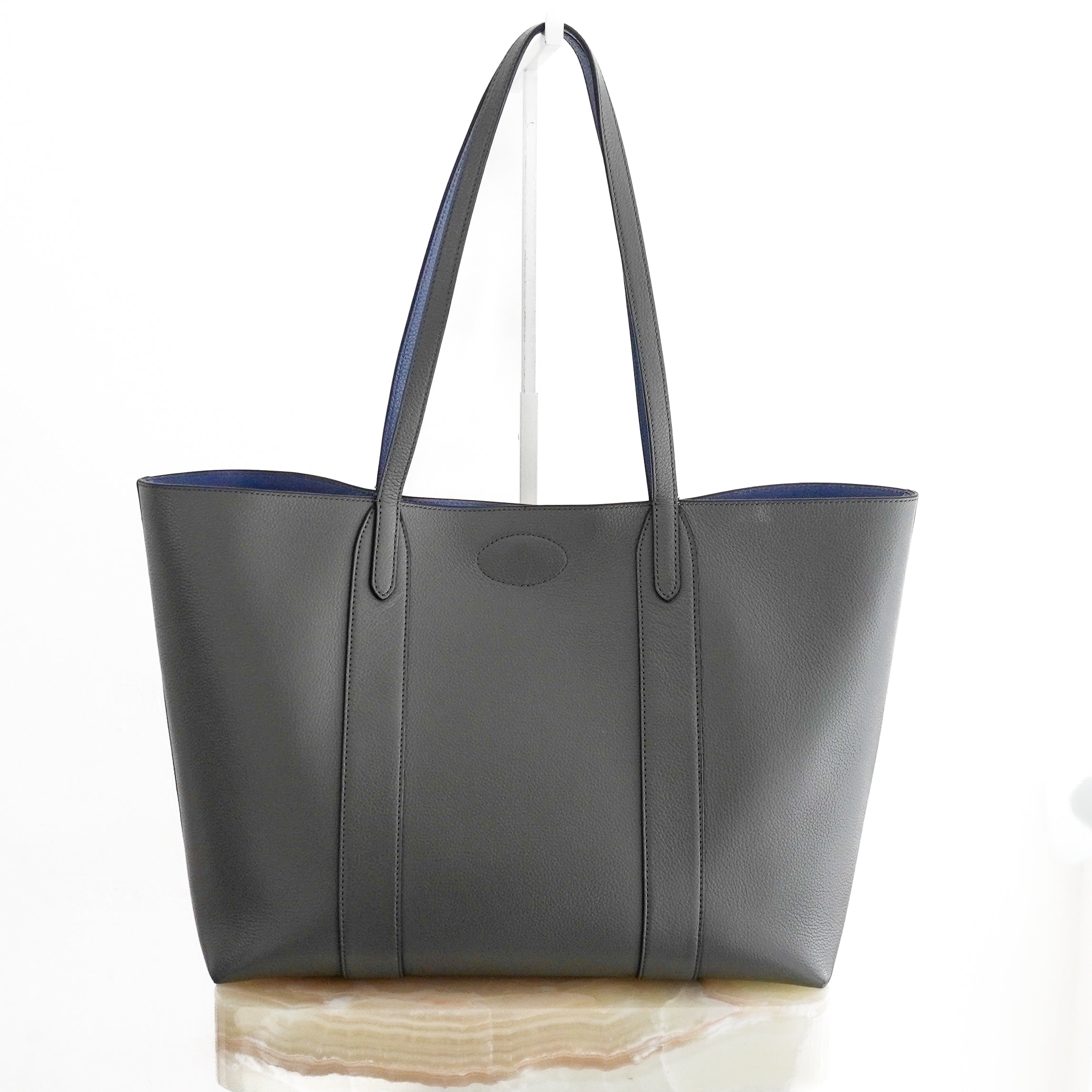 Mulberry Bayswater Small Classic Grain Tote Bag in Charcoal back photo chelsea london