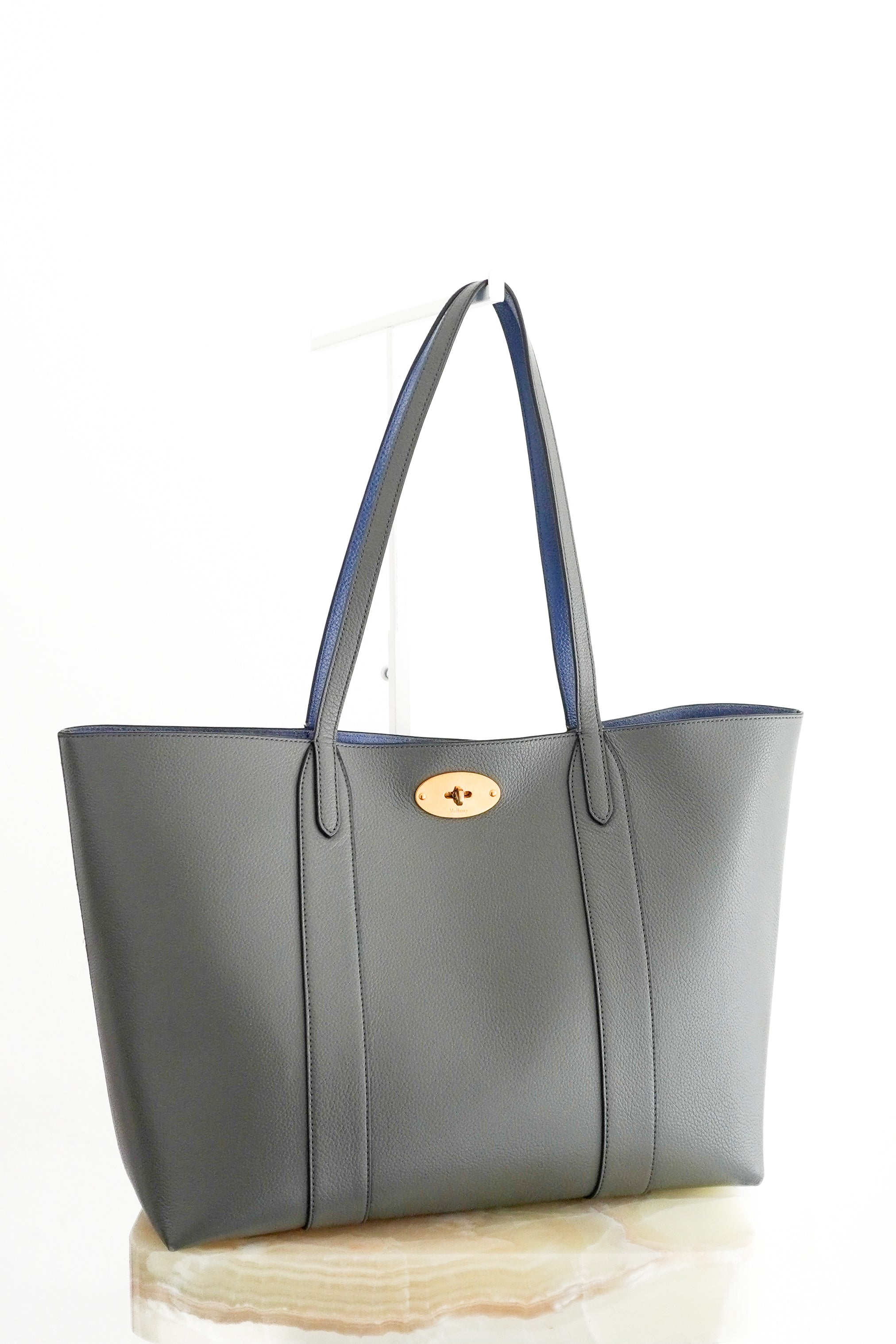 Mulberry Bayswater Small Classic Grain Tote Bag in Charcoal front photo chelsea london