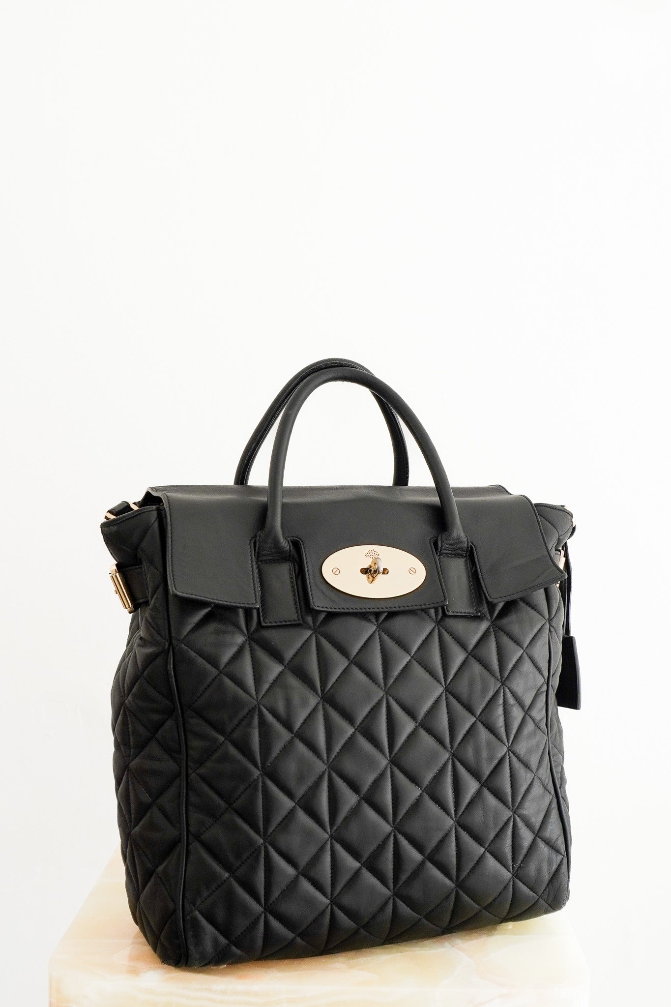 Mulberry Black Cara Delevigne Quilted Leather Backpack front