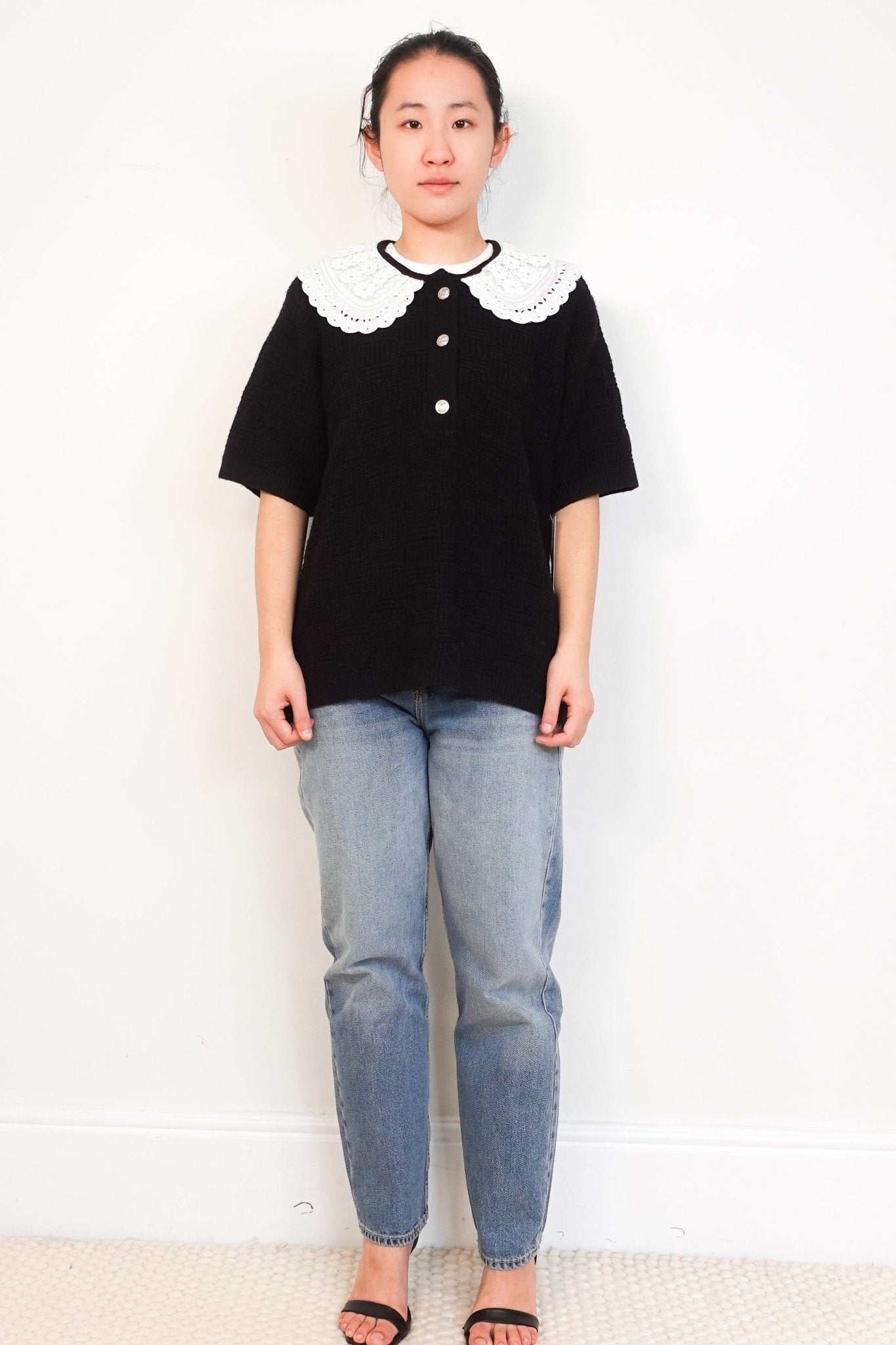 Munthe Black Cardigan with White Lace Collar RRP £210 | Authentic Preloved - Reloved Again