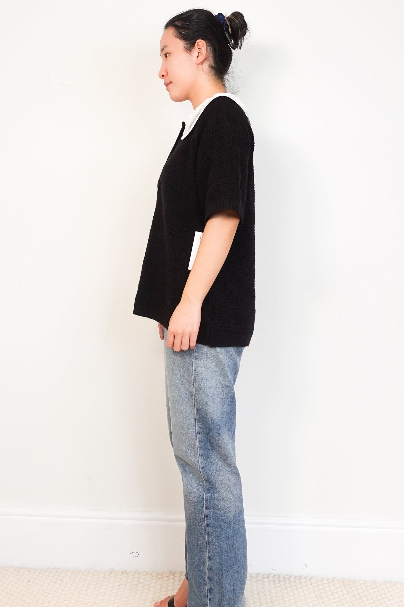 Munthe Black Cardigan with White Lace Collar RRP £210 | Authentic Preloved - Reloved Again