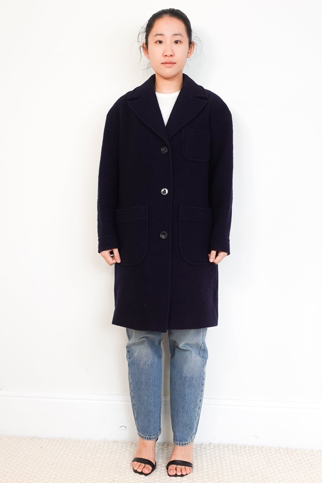 NEW A.P.C. Dark Navy Manteau Nina Boucle Coat RRP £495 | Authentic Preloved - Reloved Again