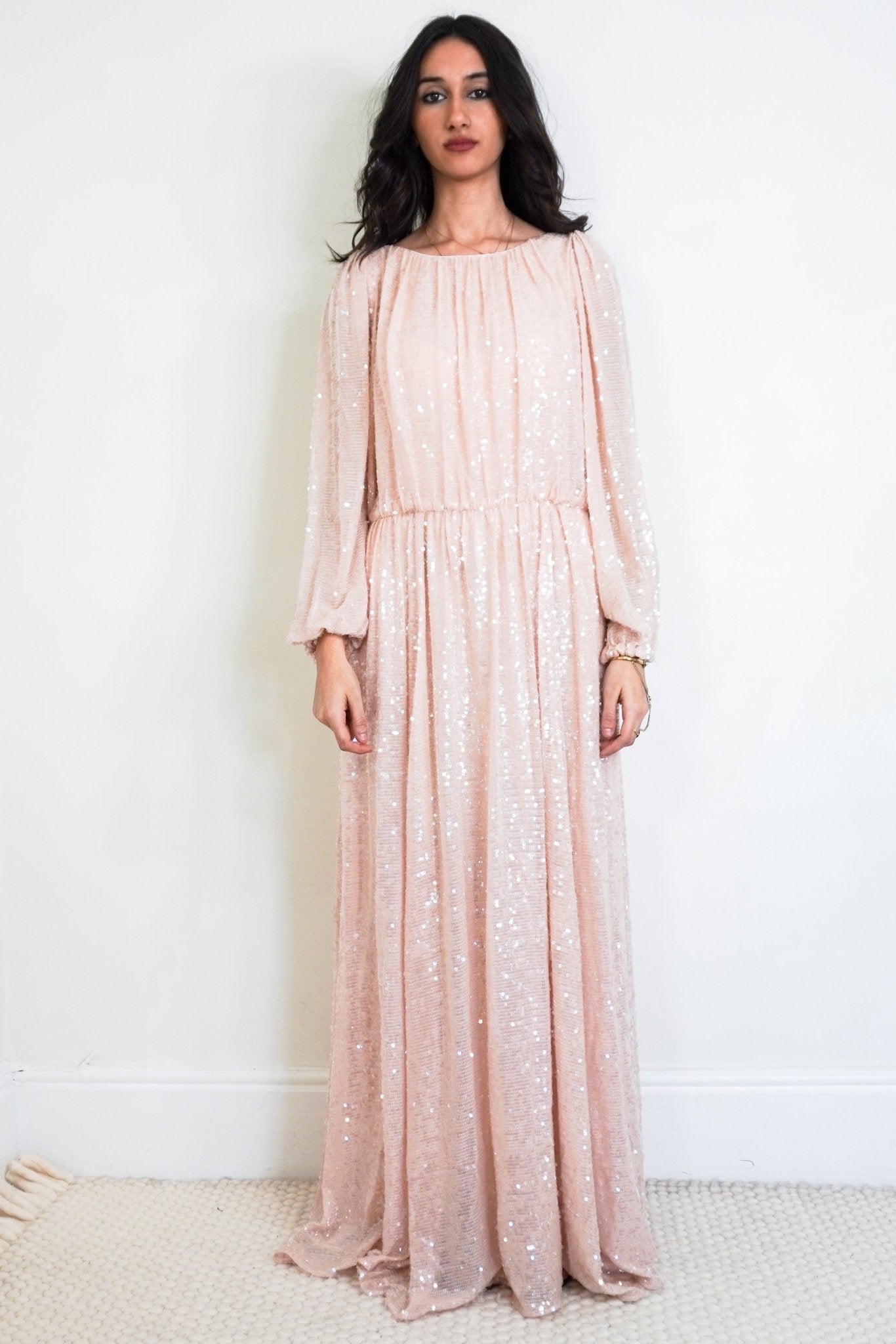 NEW Adam Lippes Blush Sequin Embroidery Boatneck Gown RRP £1500 | Authentic Preloved - Reloved Again