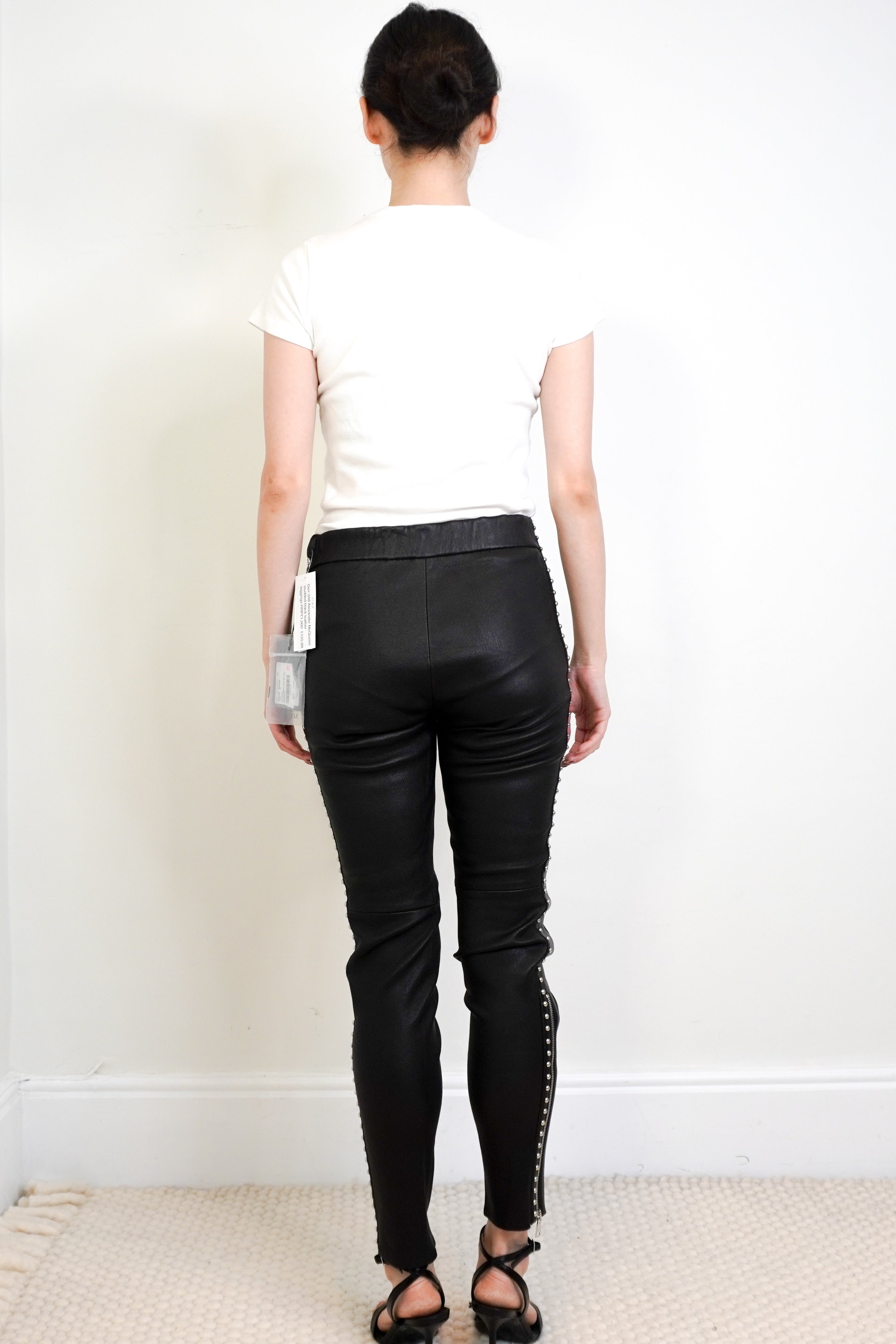 NEW-Alexander-McQueen-Black-Studded-Leather-Leggings-back-picture-Chelsea-London