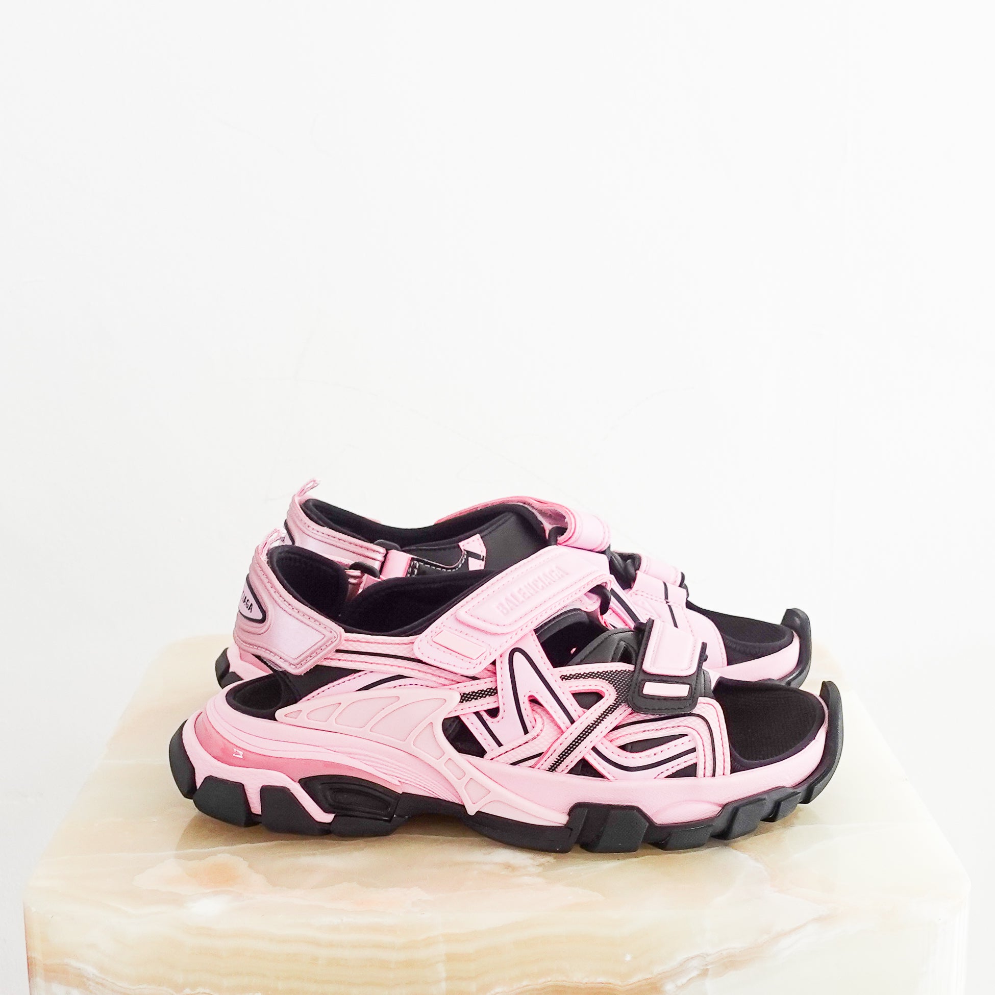 NEW-Balenciaga-Pink-and-Black-Sporty-Platform-Sandals-side-picture