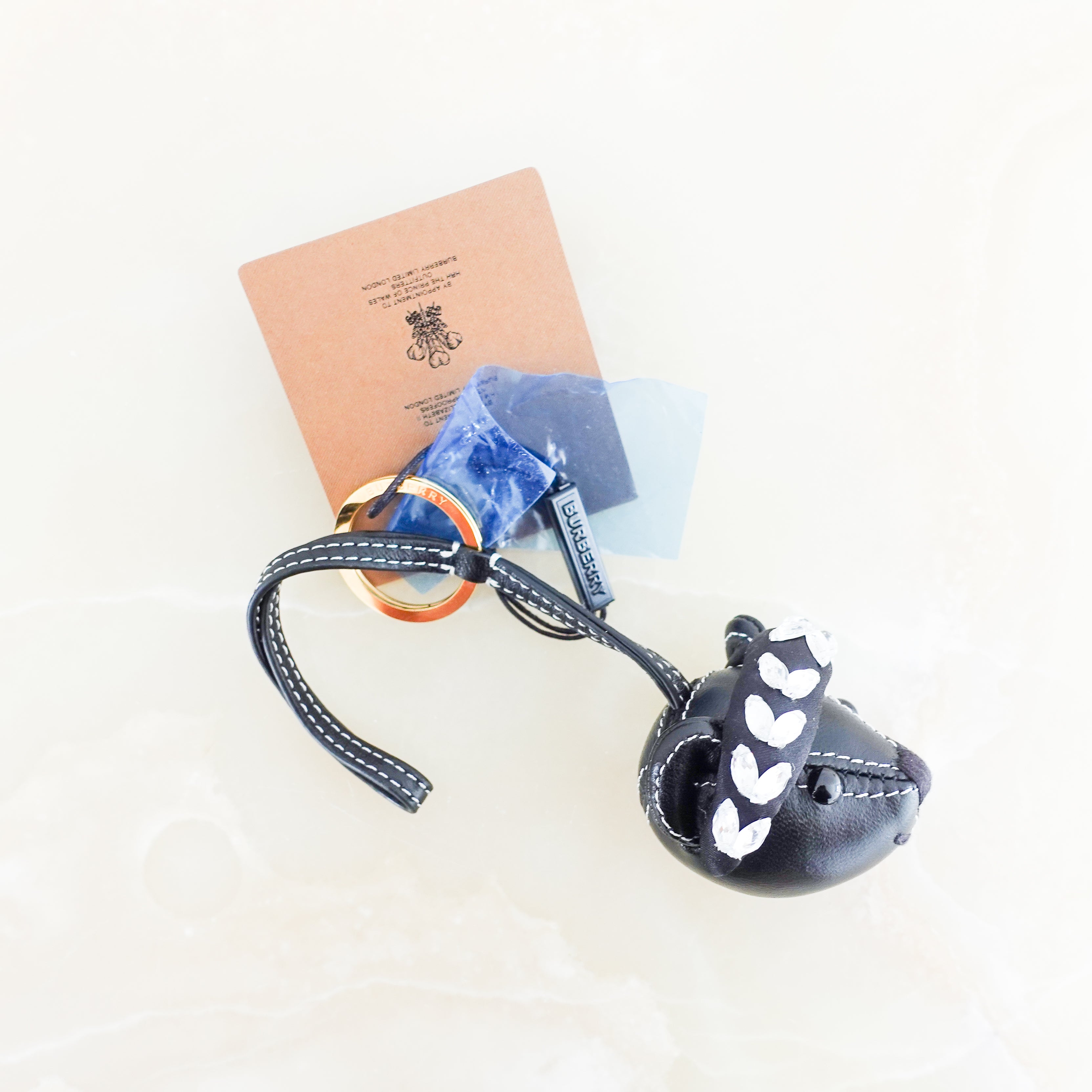 NEW-Burberry-Black-Thomas-Head-Headband-Bear-Rhinestone-Keychain-front-picture
