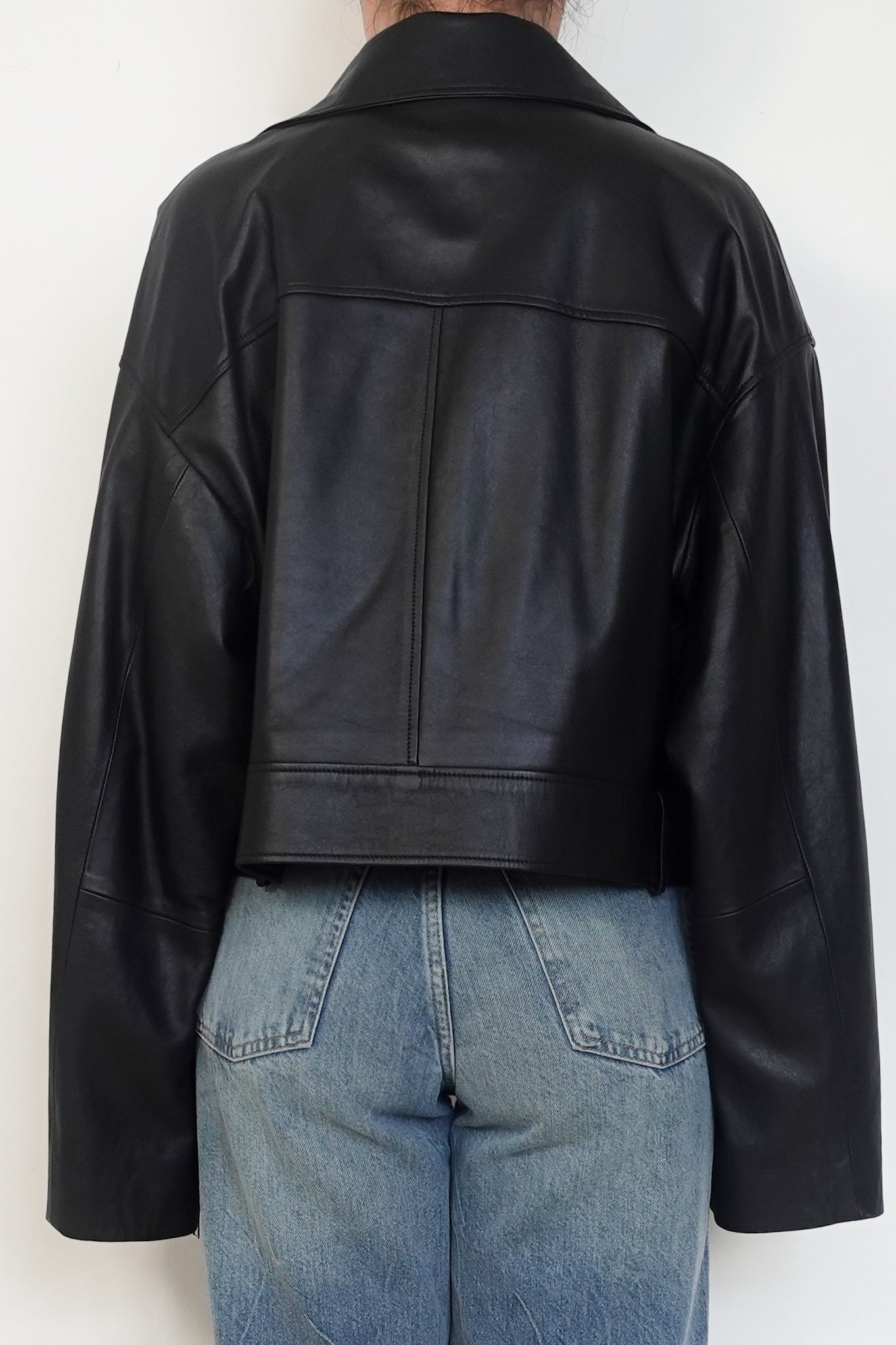 NEW COS Black Leather Biker Cropped Jacket RRP £350 | Authentic Preloved - Reloved Again