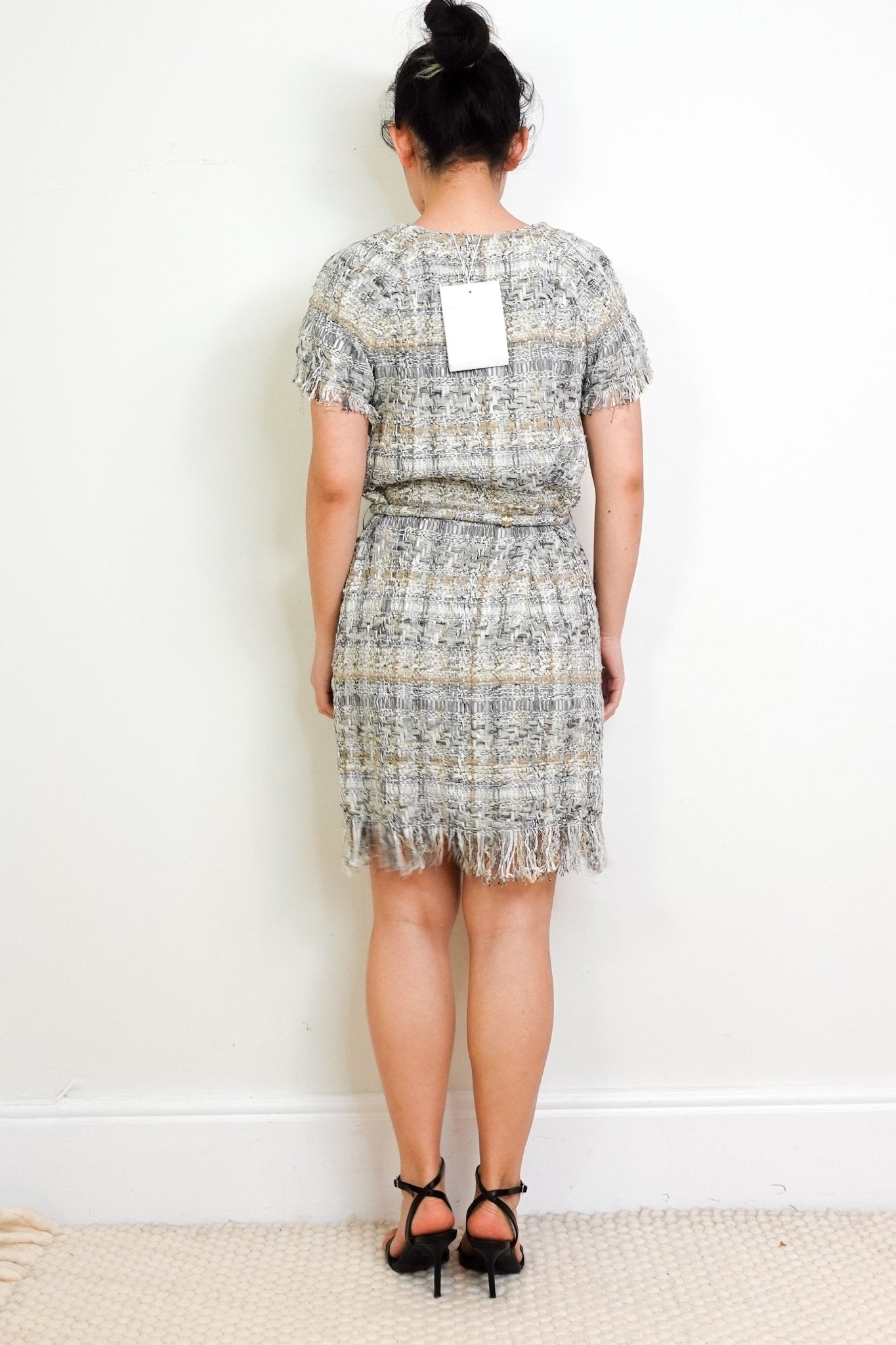 NEW Chanel Grey Woven Boucle Mini Dress RRP £3650 | Authentic Preloved - Reloved Again